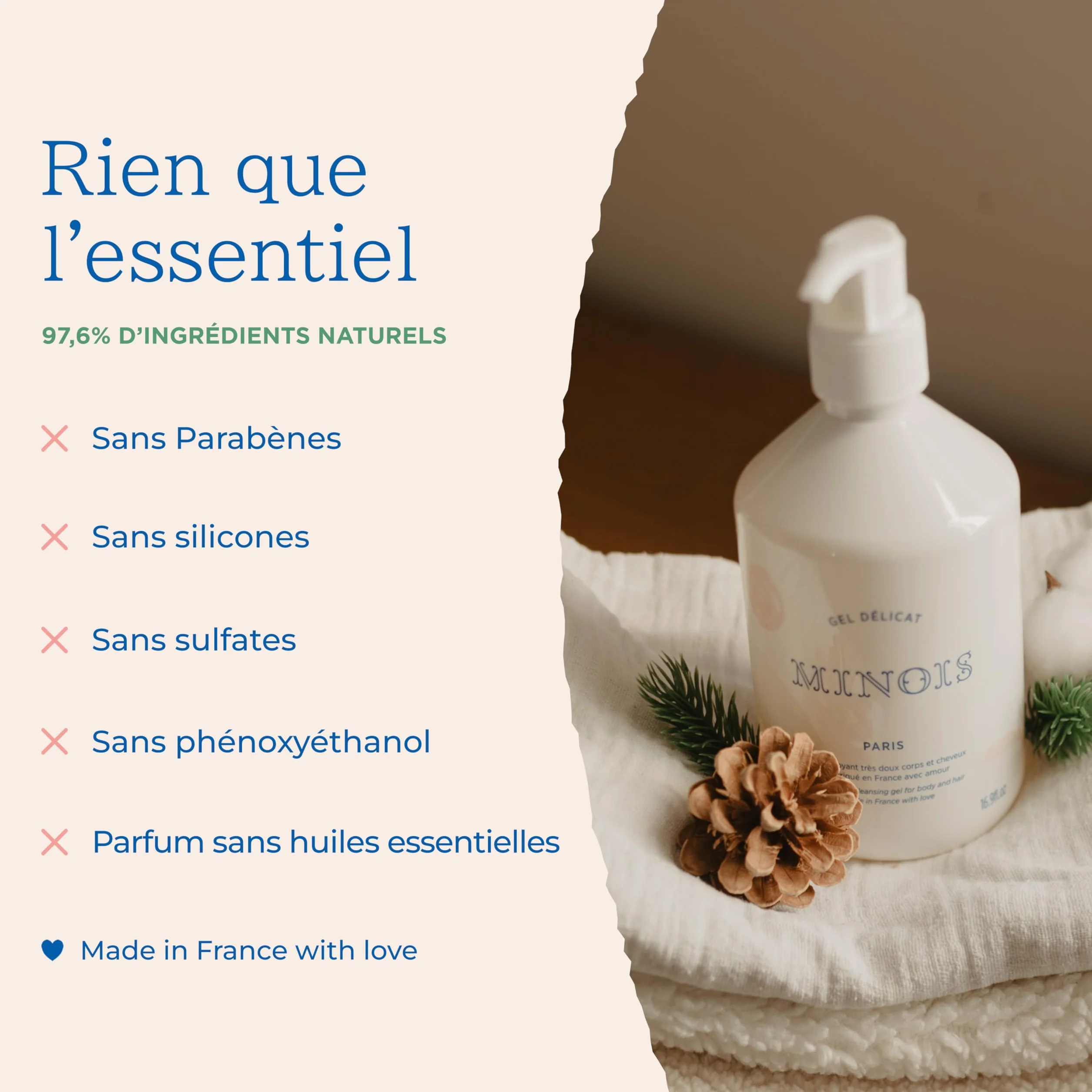 Minois Paris Gel Lavant Délicat Bébé Corps & Cheveux 500ML Sans Parabènes Sulfates