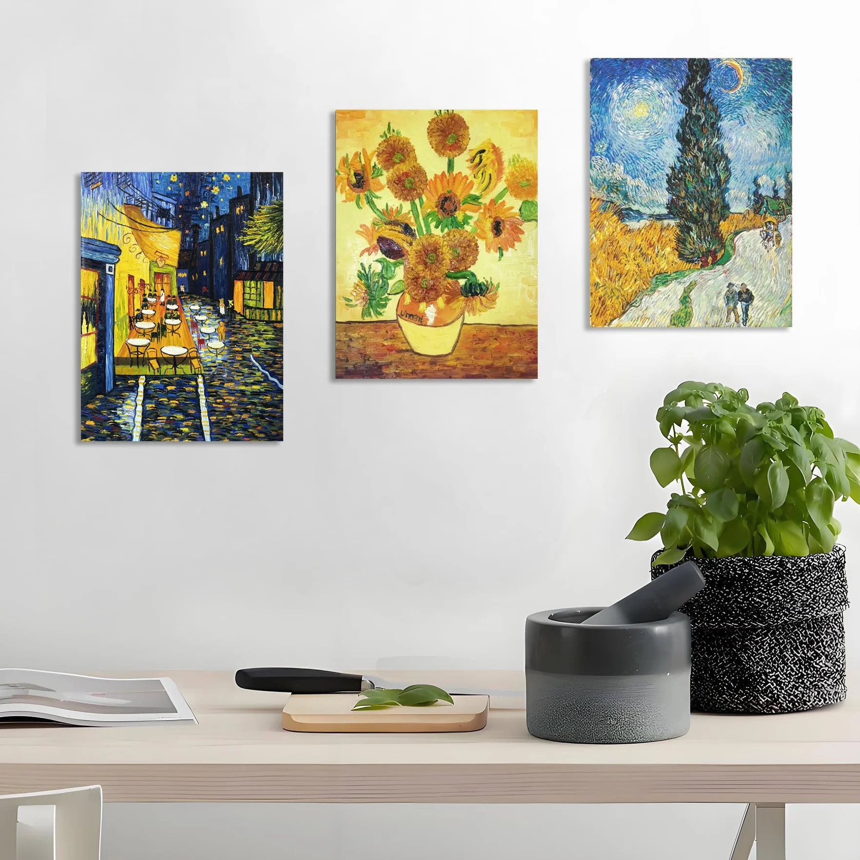 Peinture à l'huile sur toile peinte à la main Vincent Van Gogh - 3 œuvres d'art classiques - Décoration murale