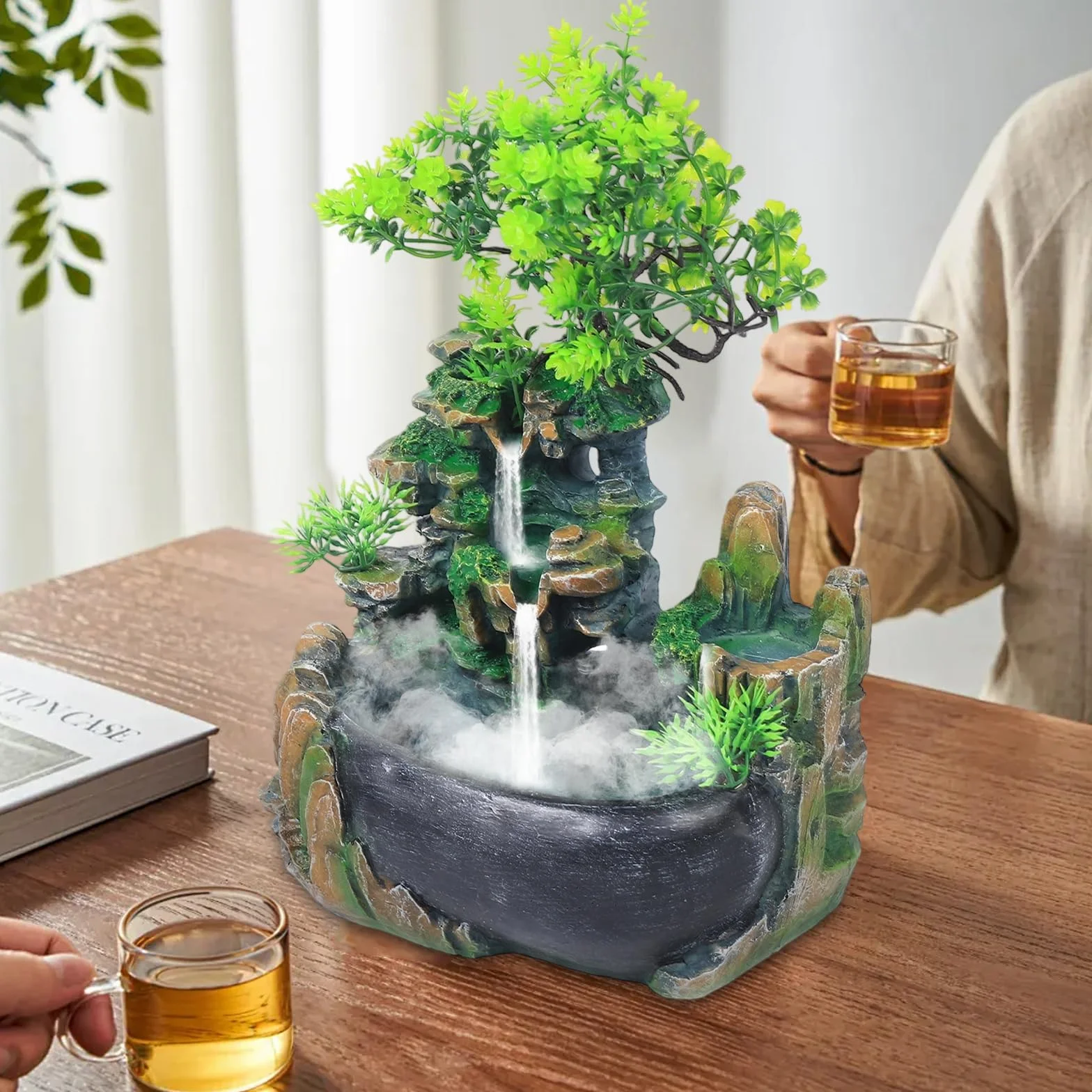 Fontaine de Table Intérieure avec Atomisation LED Couleur Changeante pour Maison Bureau