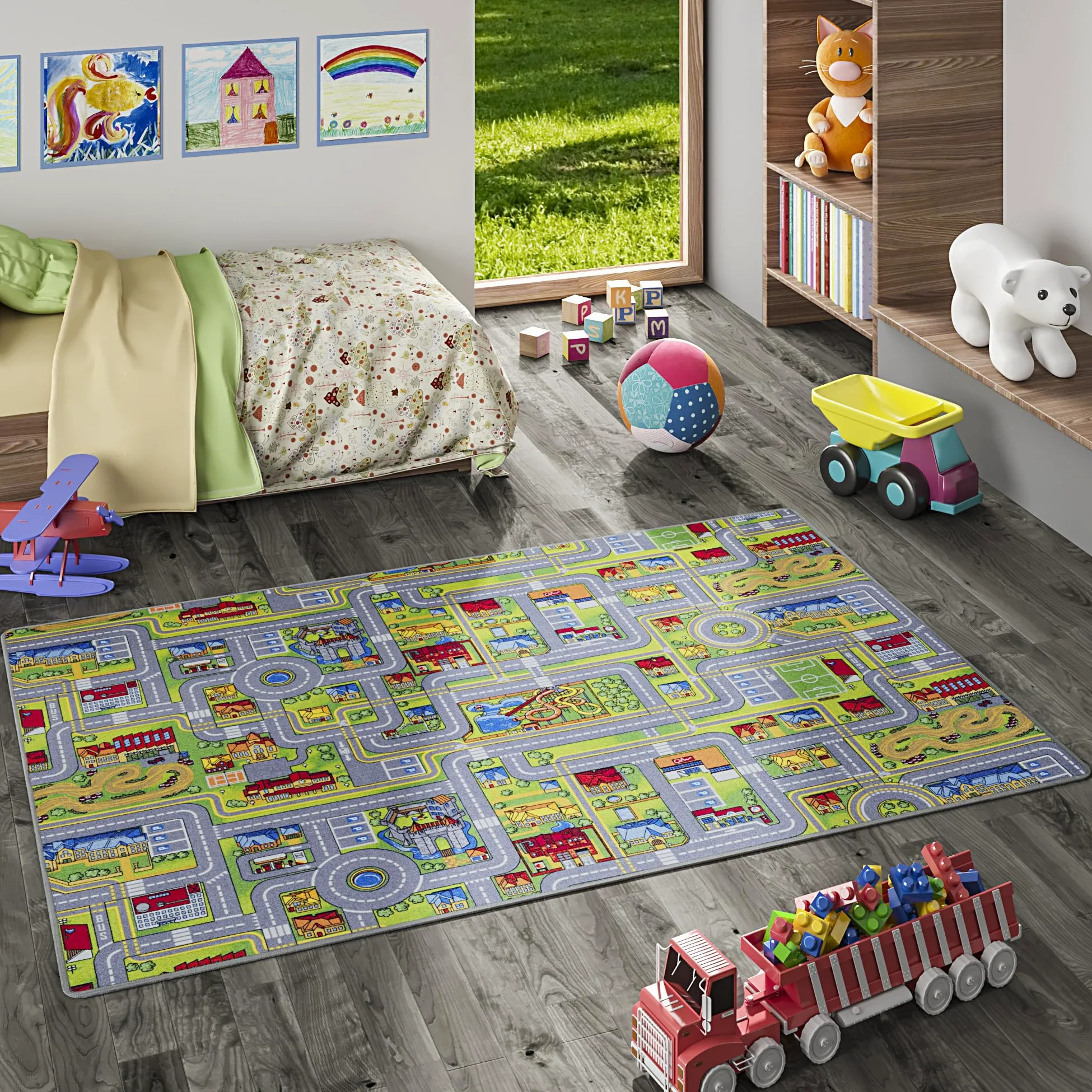 Snapstyle Tapis Enfant Route Adventure Land Multicolore – Tapis de Jeu Ville pour Chambre Enfant, Facile d’Entretien
