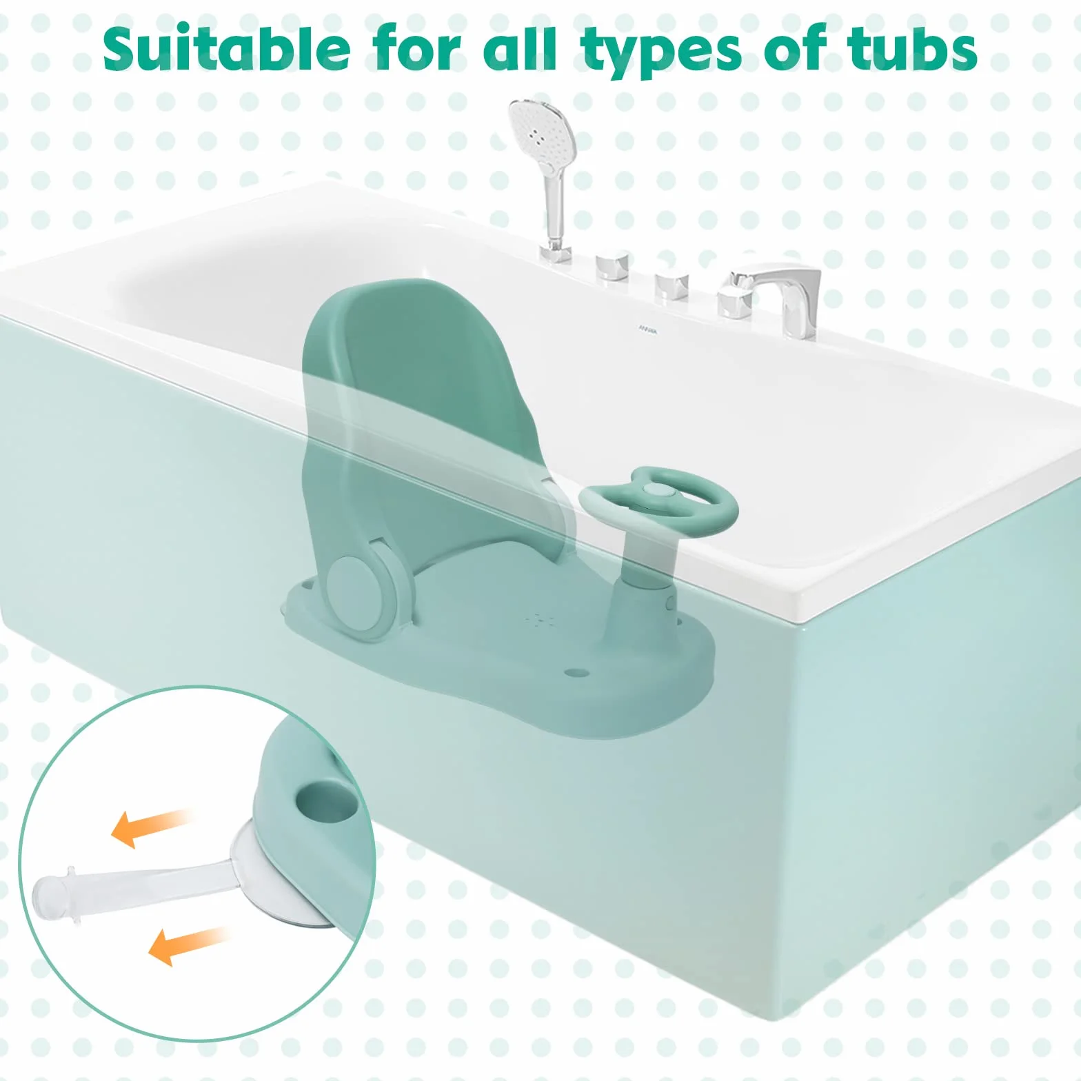 Siège de bain bébé dossier réglable pliable ventouse puissante portable vert 6 mois+