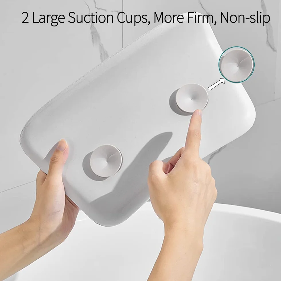 Oreiller de Bain Imperméable PU avec Ventouses, Coussin Baignoire Ergonomique Spa - Blanc
