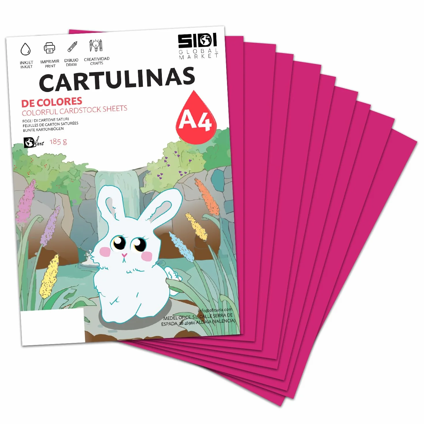 SIDI Papier cartonné A4 Fuchsia 185 g pour Scrapbooking et imprimante jet d'encre et laser