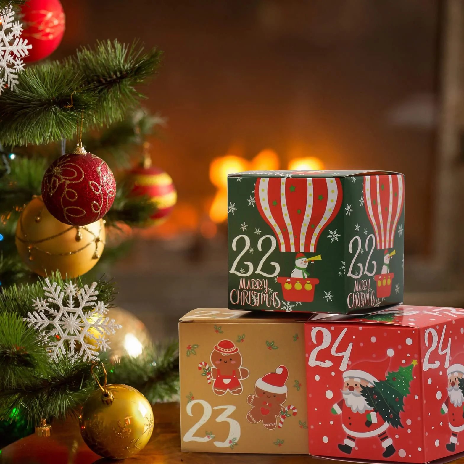 Calendrier de l'avent 2025 24 caisses pochettes cadeaux 7x7x7 cm