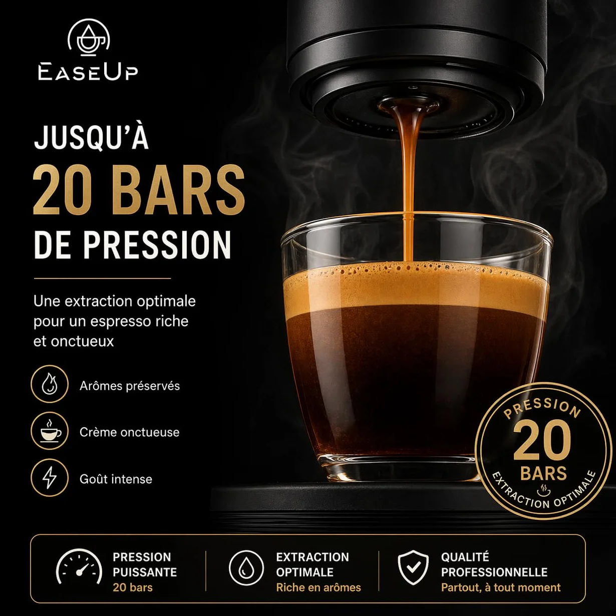 EaseUp Machine à Café Portable Rechargeable 2en1 avec étui de transport – Cafetière portable compatible Capsules Espresso & Café Moulu Pour Voyage, Camping, Voiture (Beige)