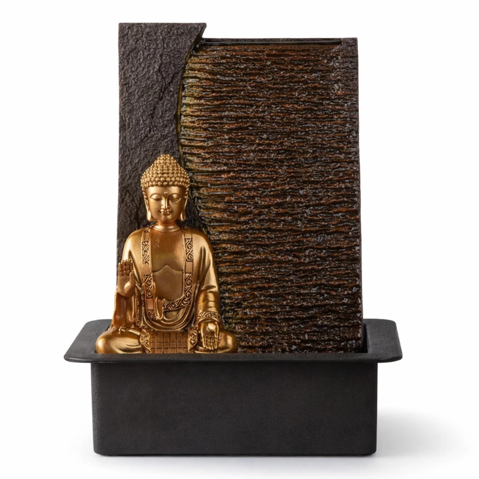 Fontaine d'Intérieur Bouddha Zen'Light Jati H 40cm avec Bandeau LED Jaune et Pompe Silencieuse