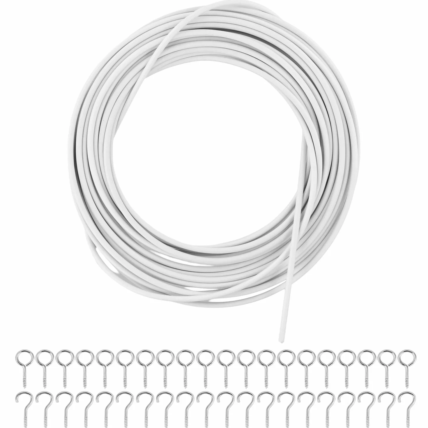 QWORK 10m Cable pour Rideaux Blanc avec Oeillets et Crochets
