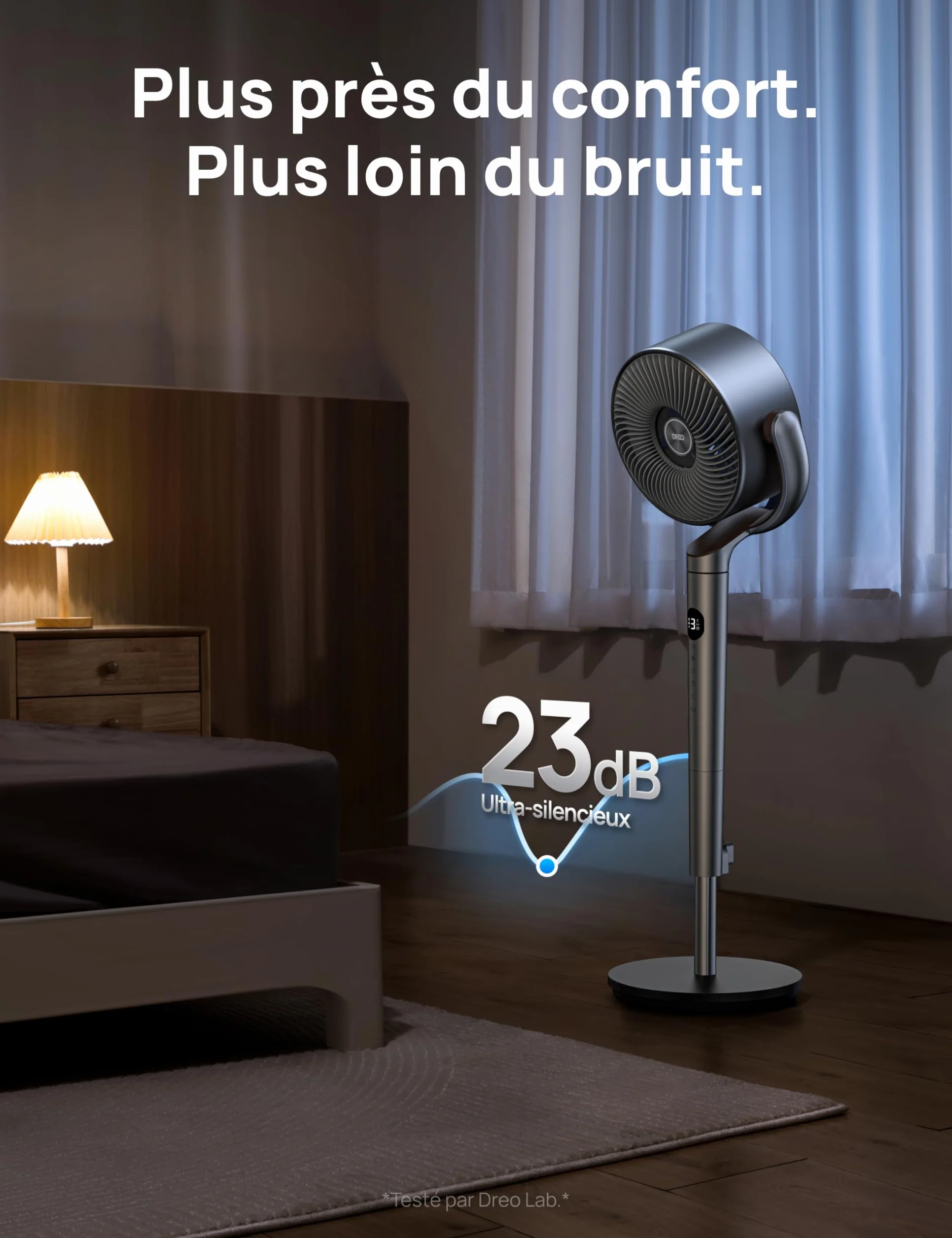 DREO ventilateur sur pied silencieux 23dB 1200m³/h 24M circulateur turbo PolyFan 502