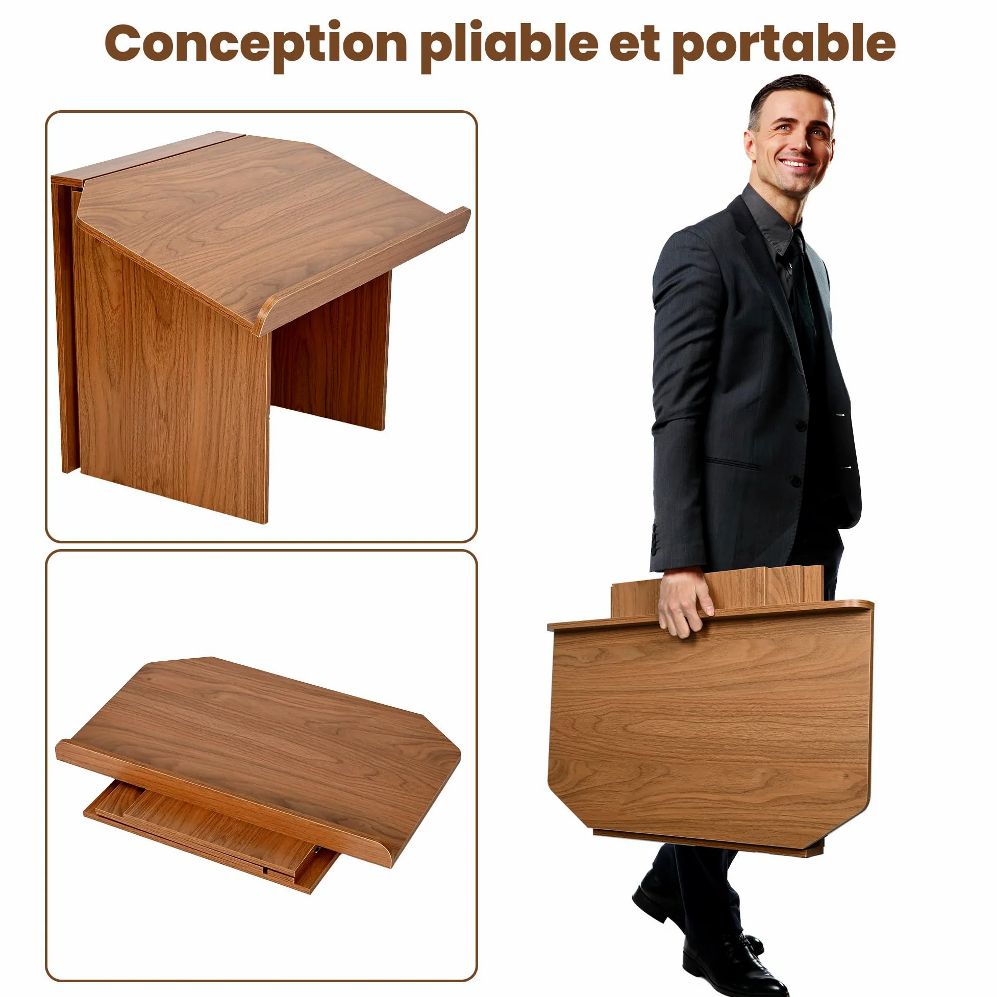 uyoyous Podium pour Église Pupitre Pliable avec Support pour Livres | Portable en Bois et Acier Support pour Présentations en Classe Dimensions: 68L x 38l x 48,4H cm