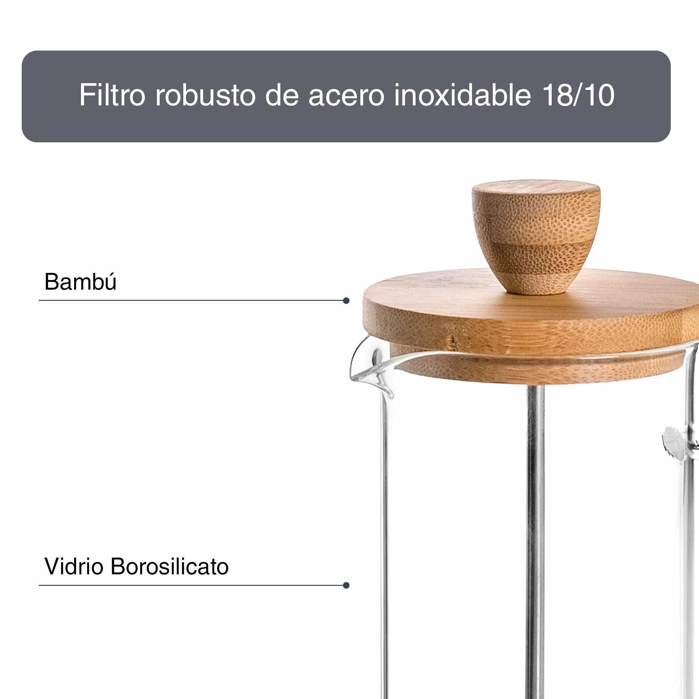 Lacor Cafetière française presse café 3 tasses 0,35 L acier bois