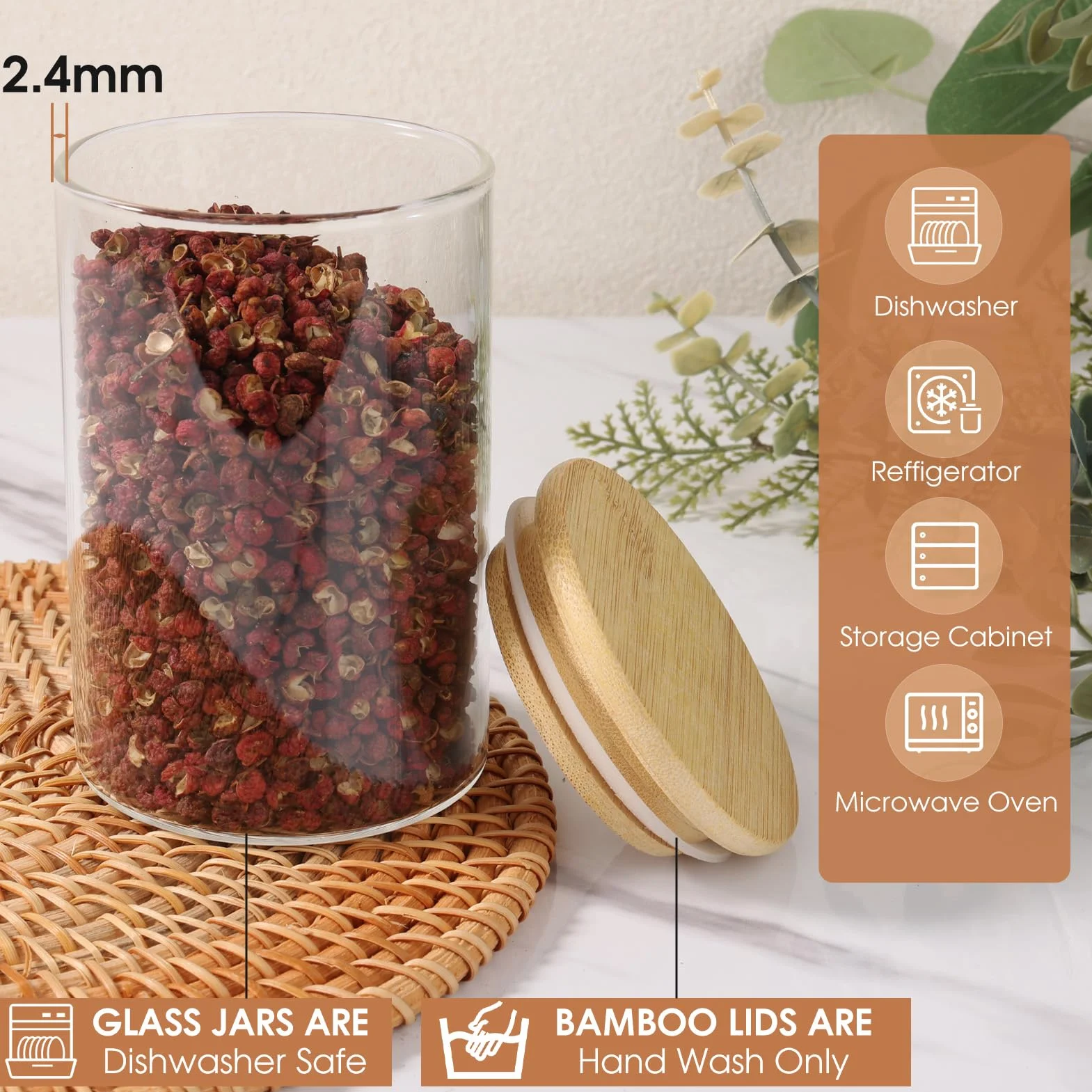 12 Bocaux à Épices en Verre 200 ml avec Couvercle Bambou, Récipient à Épices, Ensemble de Pots à Épices