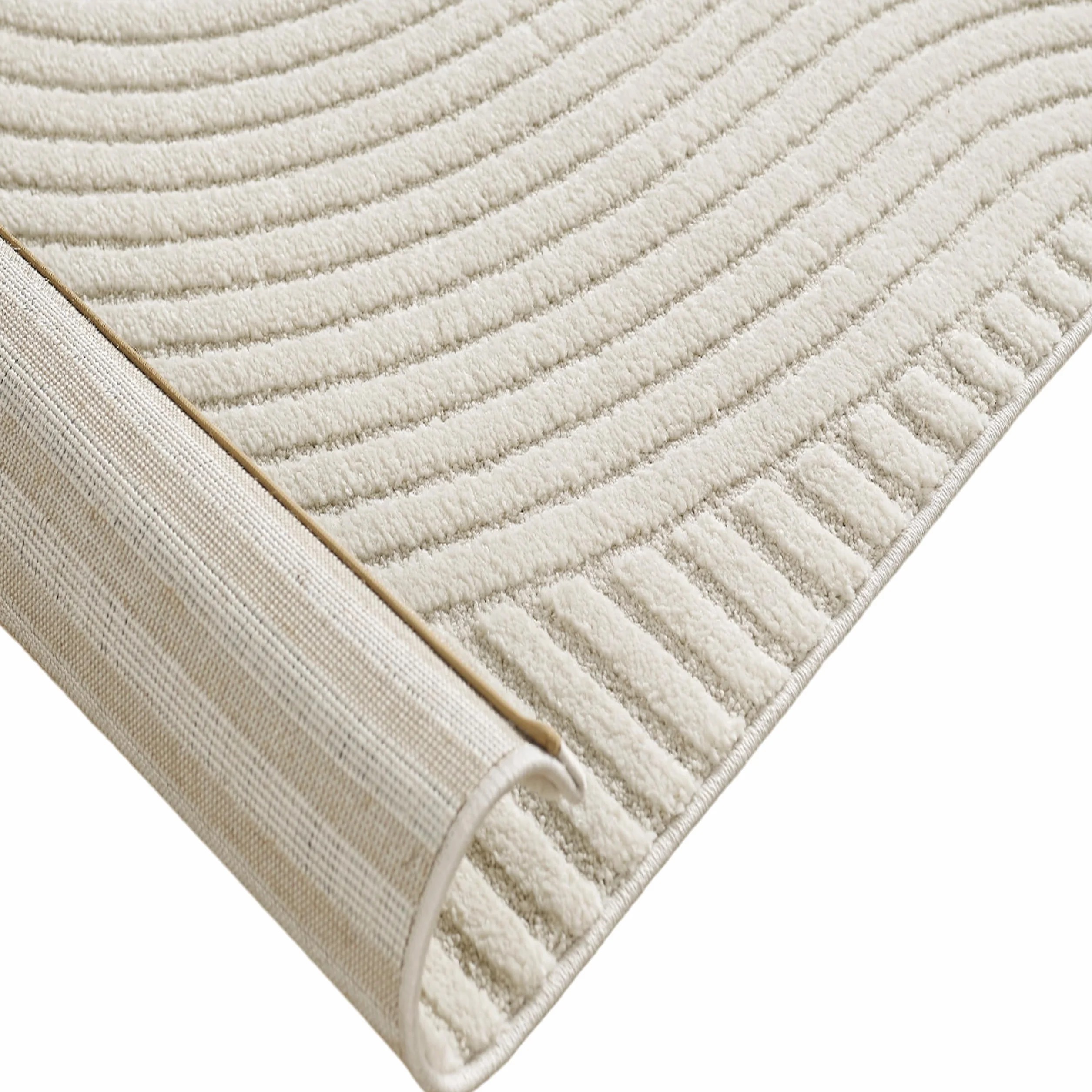 CARPETIA Tapis Salon Chambre Moderne Designer Tapis Effet Relief 3D Lignes Doux Unicolore Crème Clair 120 x 170 cm