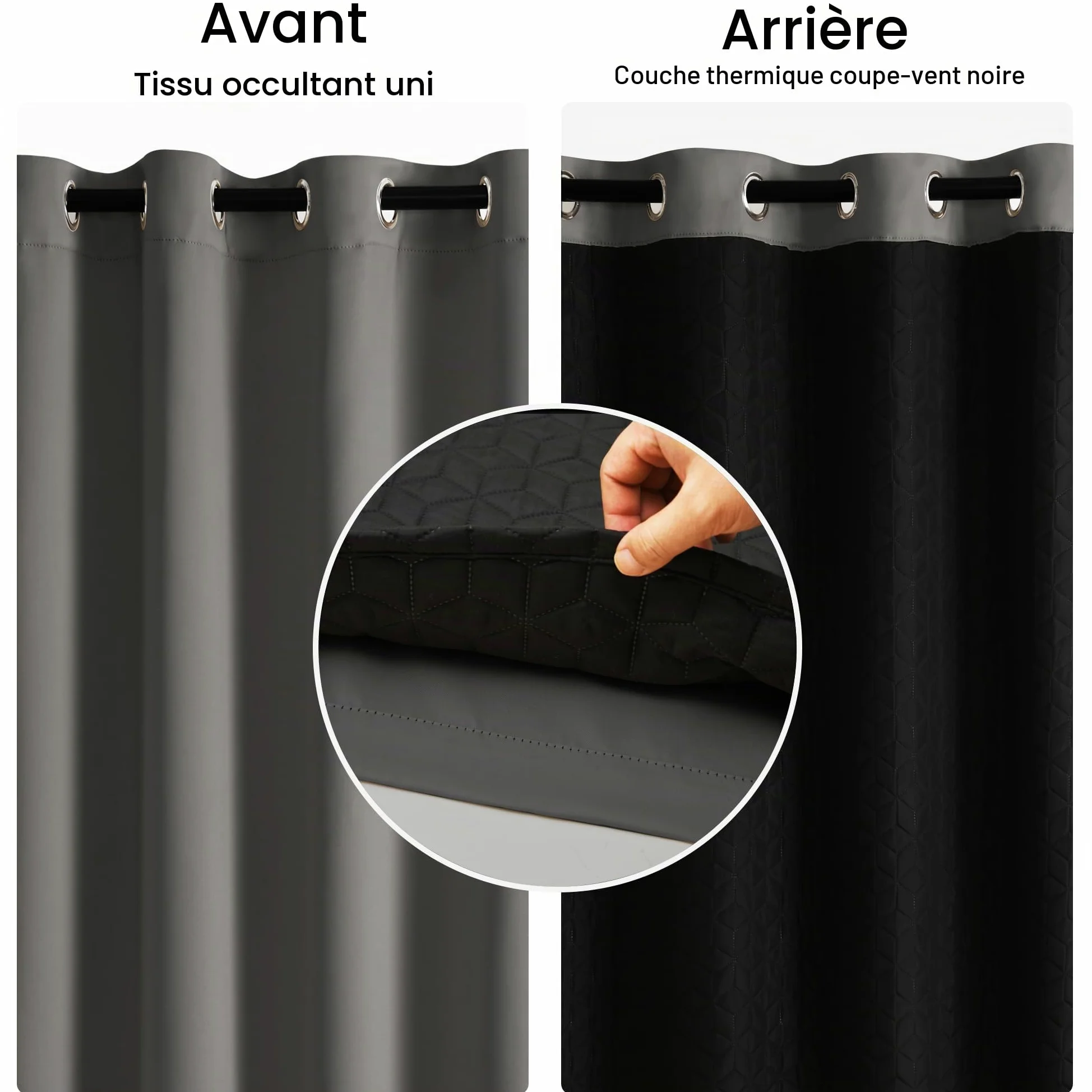 DWCN Rideau Thermiques Isolant Anti Froid et Chaleur 140 x 260 CM,Double 100% Occultant Epais Rideaux de Porte Oeillets, Gris, Lot de 1