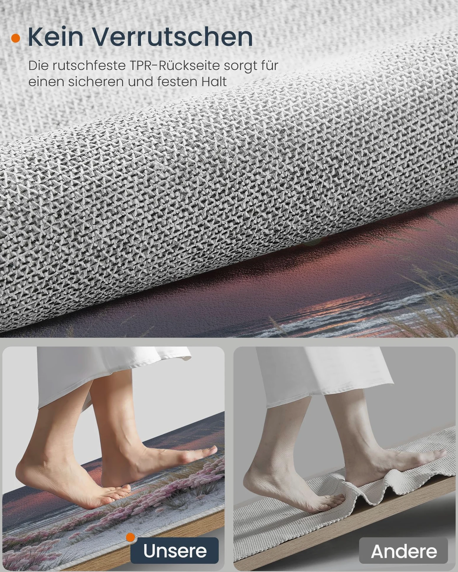 Tapis Sunset Beach 90X150Cm en Fausse Laine Rose Gris pour Salle De Bain Cuisine, Petit Paillasson D'Entrée D'Intérieur, Paysage Végétal, Tapis De Sol Antidérapant Lavable