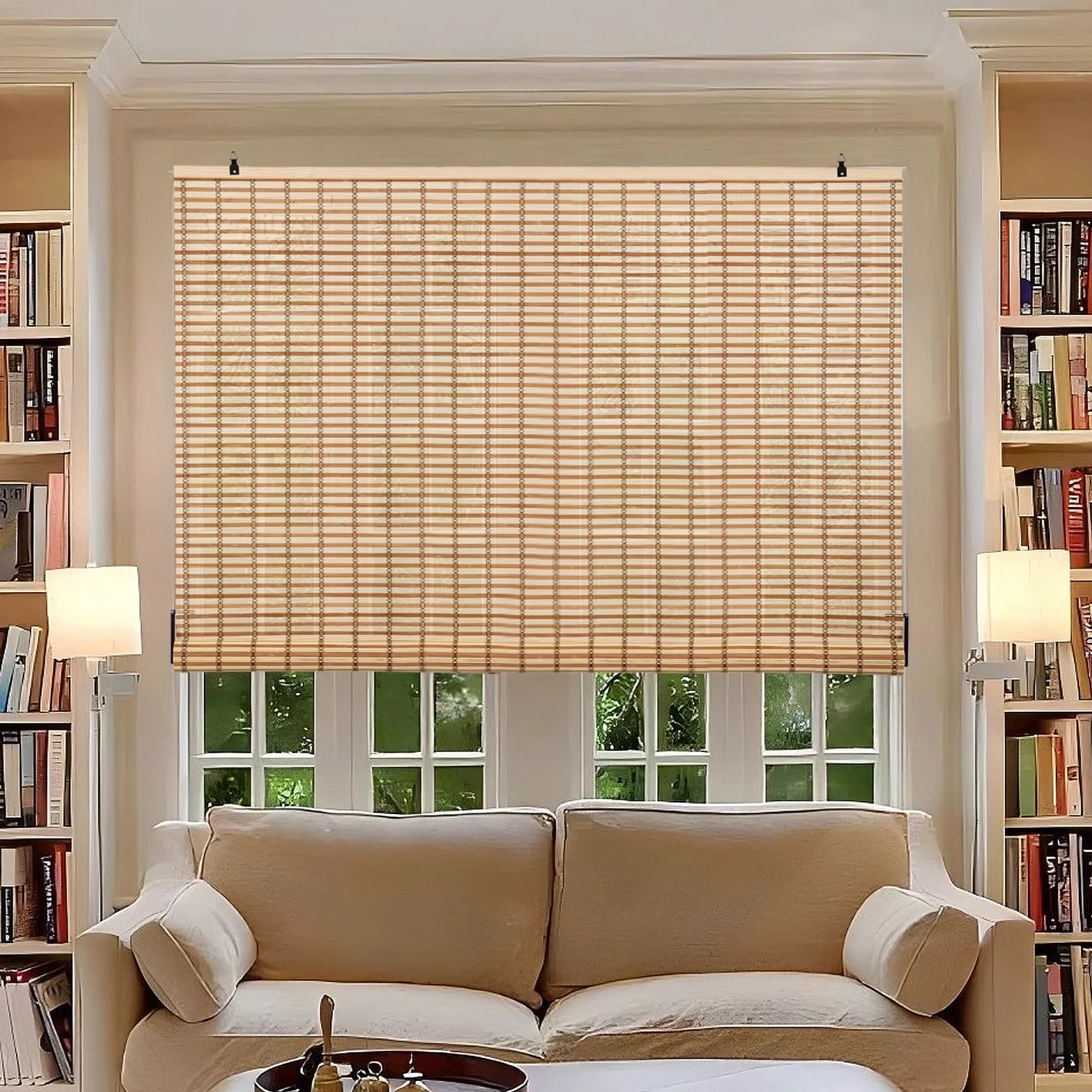Store Enrouleur en Bambou Opaque, Protection Solaire et Brise-Vue pour Porte/fenêtre (Marron, 90 x 220 cm)