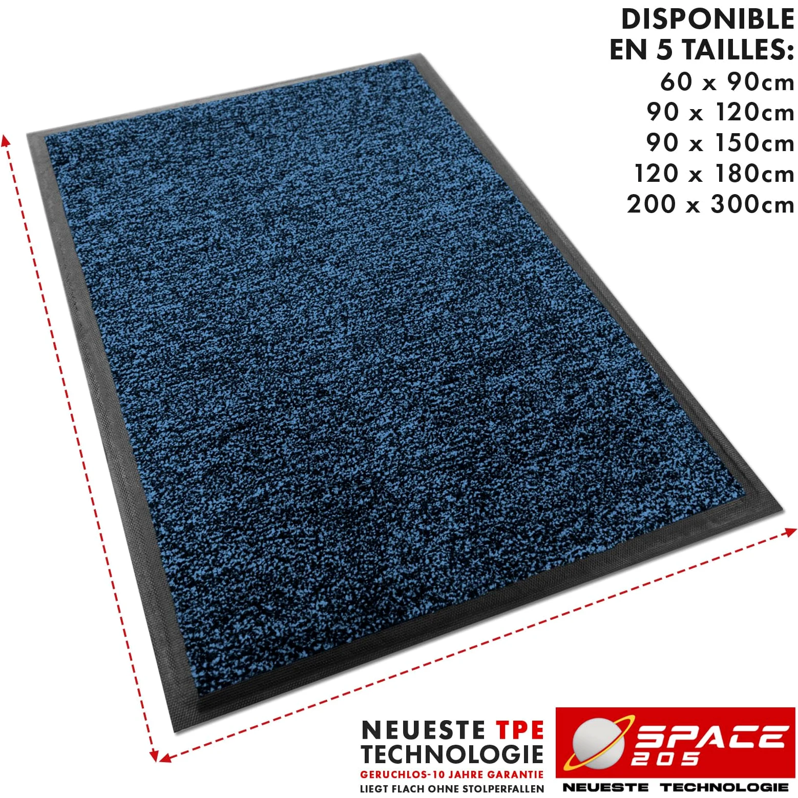KARAT Paillasson Antidérapant pour les entrées, le couloir, tapis sous la porte d'entrée, avec technologie innovante TPE sur le bord et l'arrière, modèle Space 205 (Bleu, 120 x 180 cm)