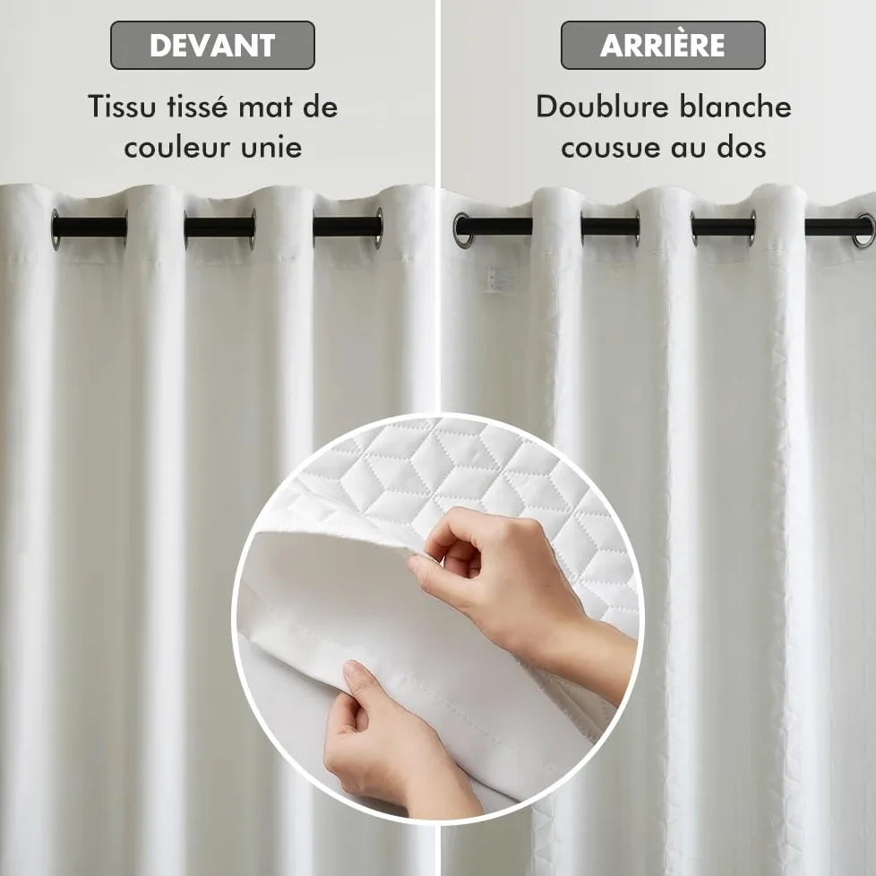 MIULEE Lot de 1 Rideau Thermique Occultant Oeillet 140x225cm Blanc | Rideau thermique occultant doublé épais à oeillets, isolation froide pour salon et chambre