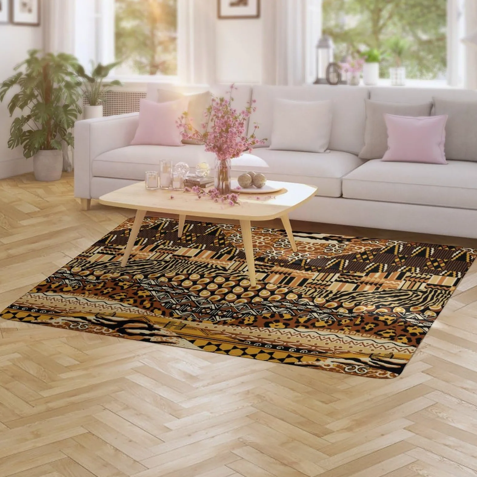 Tapis de sol patchwork de style africain, tapis de sol doux pour salon, chambre à coucher (100 x 150 cm)
