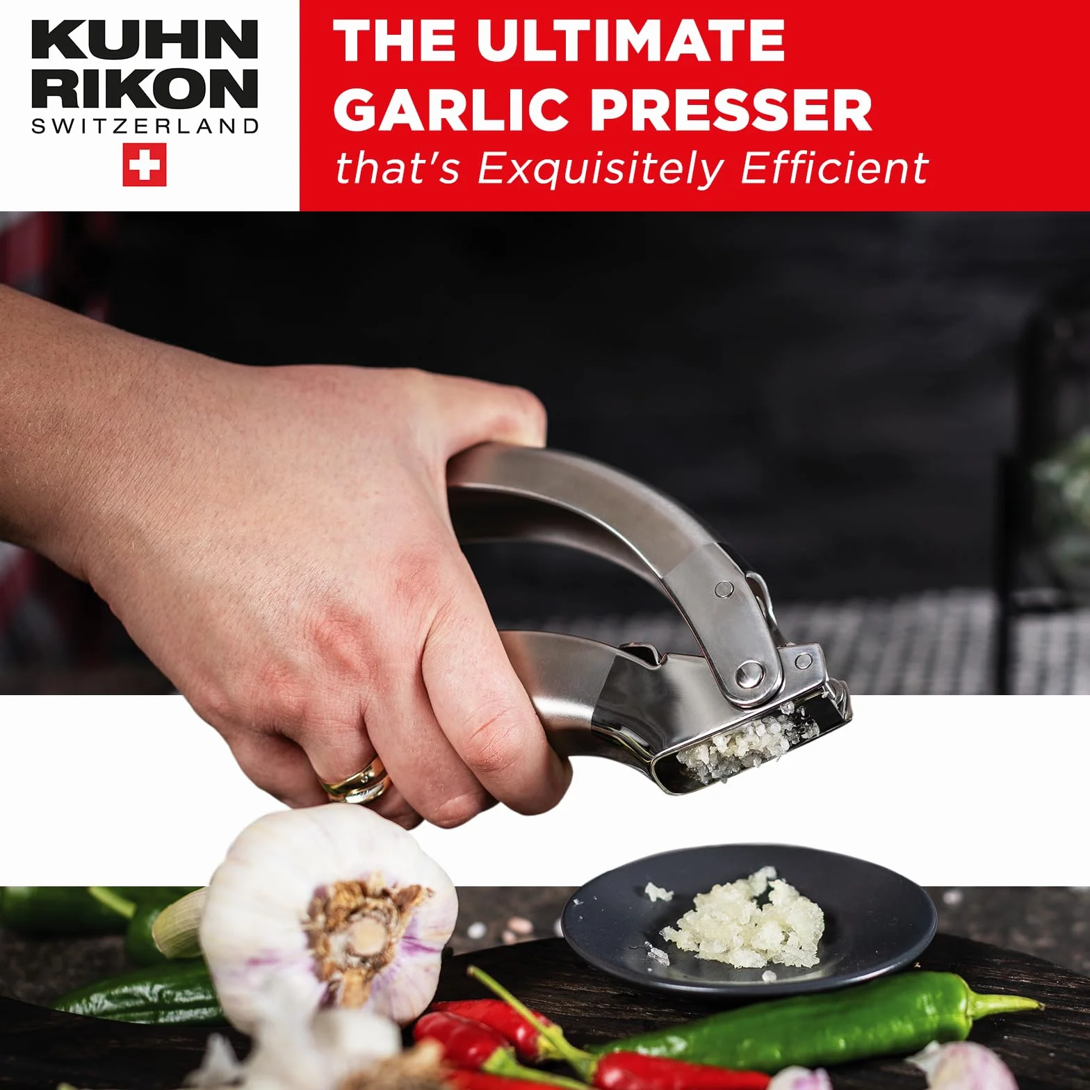 KUHN RIKON Presse-ail en acier inoxydable, Métallisé