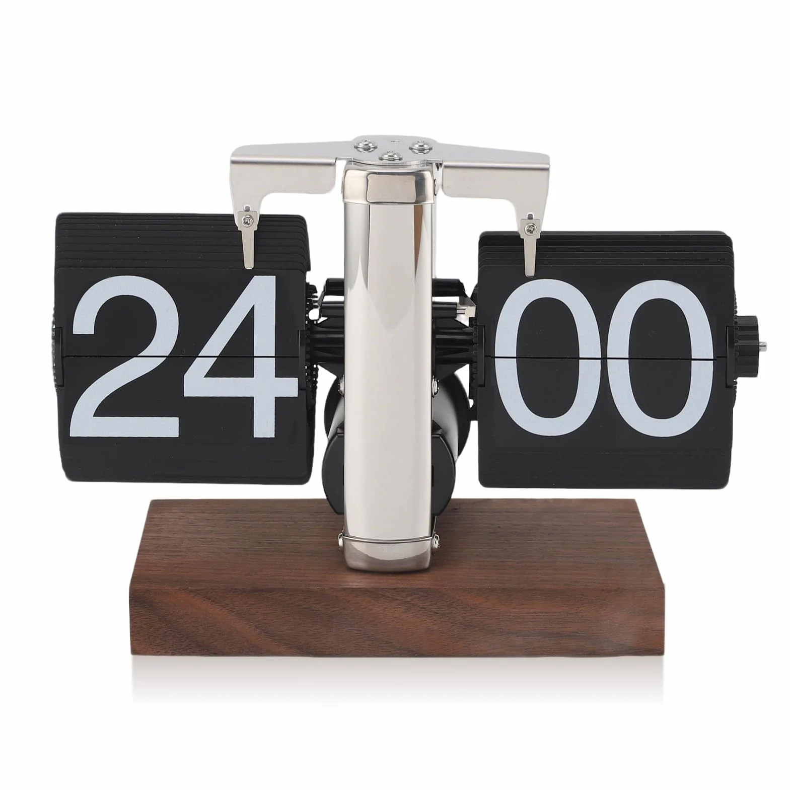Horloge Rétro Flip Vintage Bureau Auto Mécanique 24h Bois Acier Inoxydable
