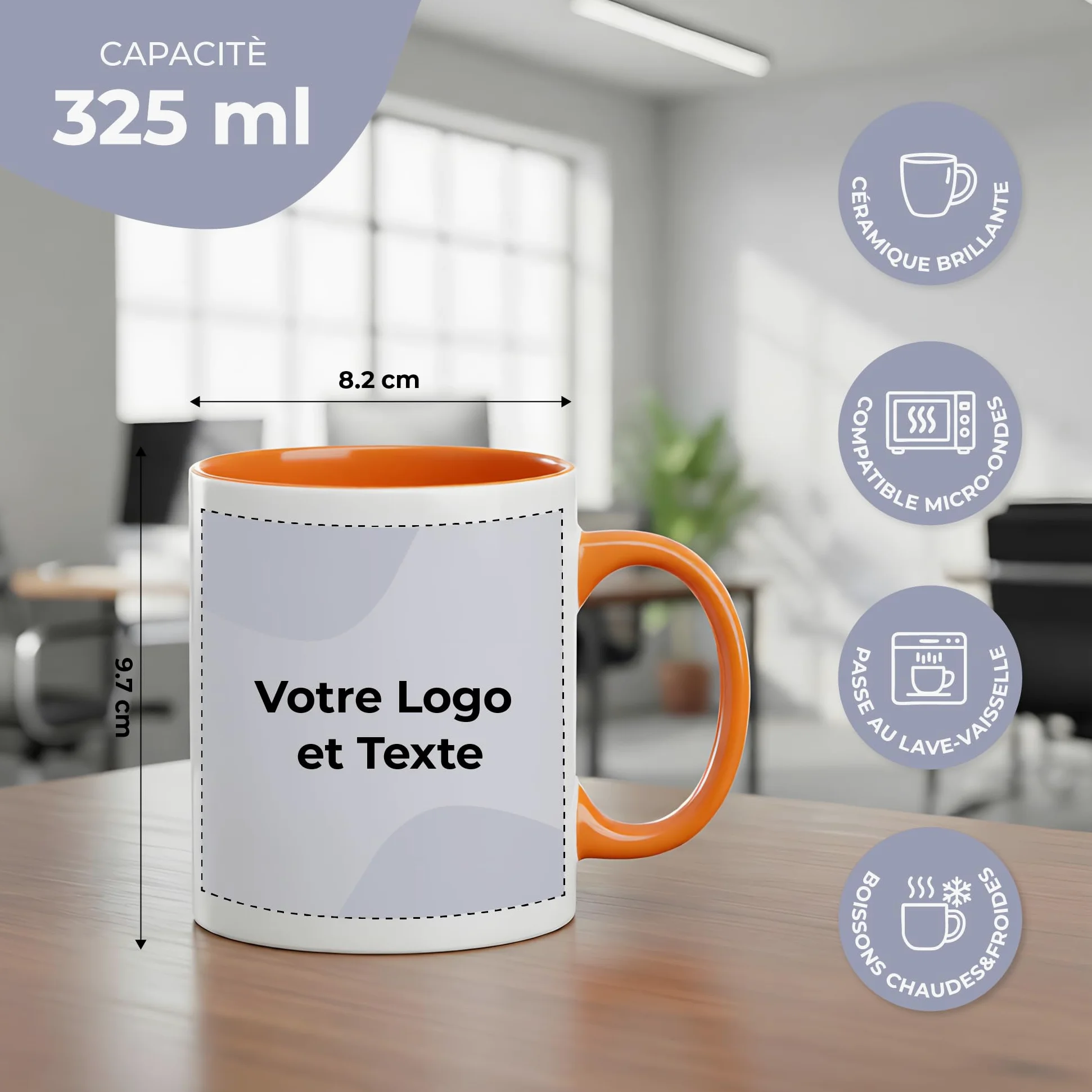 Cimpress Mug Personnalisable Photo Texte, 325 ml, Lot de 10, Orange | Tasse A Cafe Personnalisée Prénom, Tasses d'entreprise avec son propre logo, Cadeau d'Entreprise, Collègue