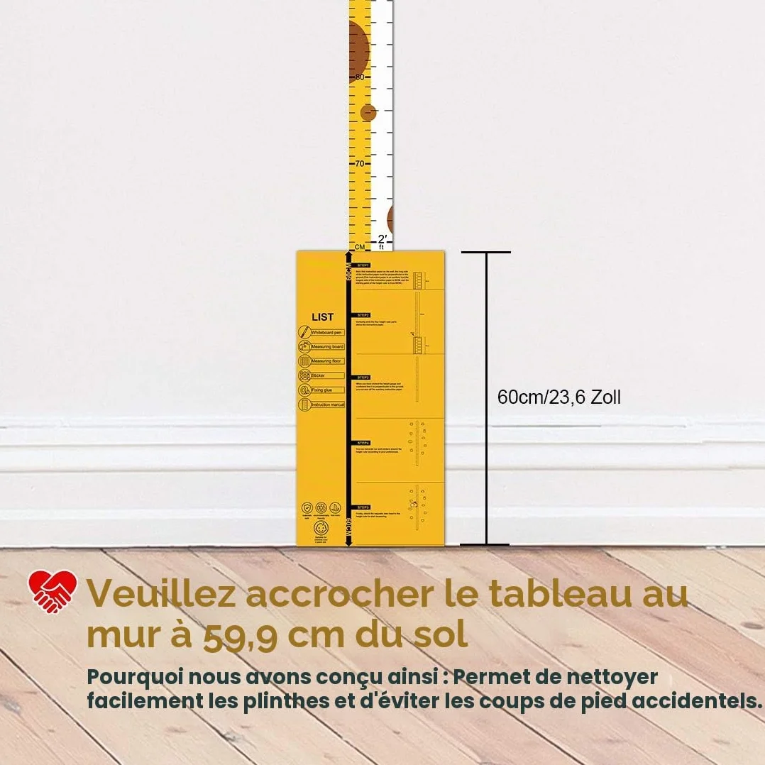 Tableau de Croissance Règle de Hauteur Girafe Toise 3D Support Ecriture Taille Appuie-Tête Amovible EVA Stickers Muraux Chambre d'Enfants