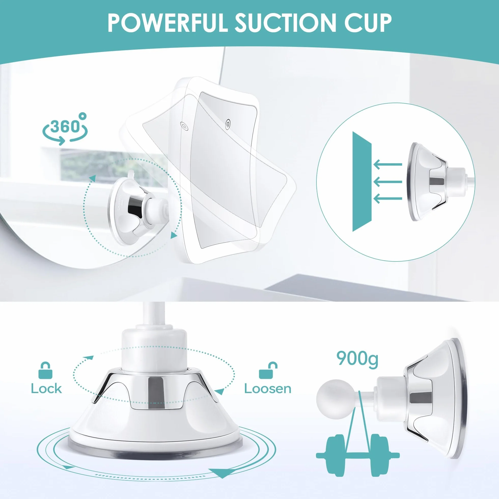 Miroir grossissant 30x avec lumière, maquillage lumineux rechargeable, contrôle tactile, rotation 360°, carré salle de bain voyage