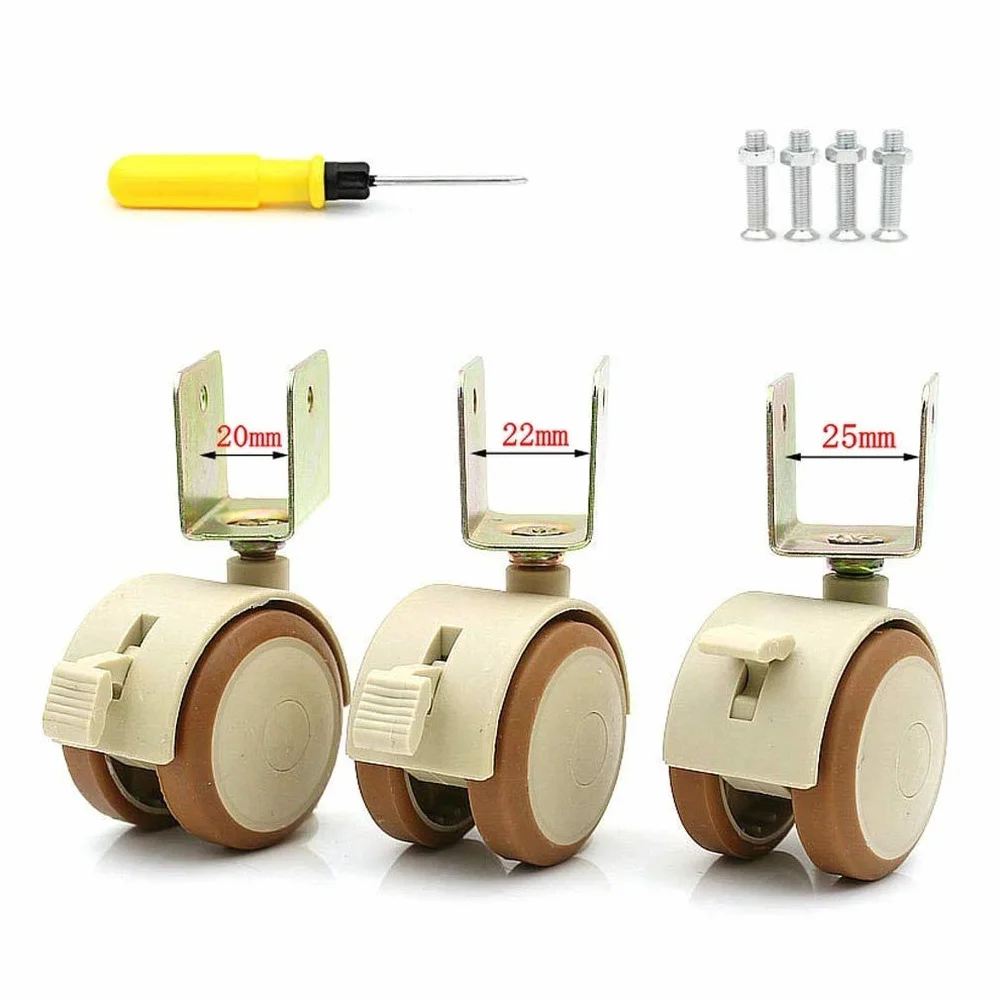 Roulettes de Meuble avec Roulettes Pivotantes en Forme de U Roues de Frein pour Berceaux Enfants Silencieuse (20mm)