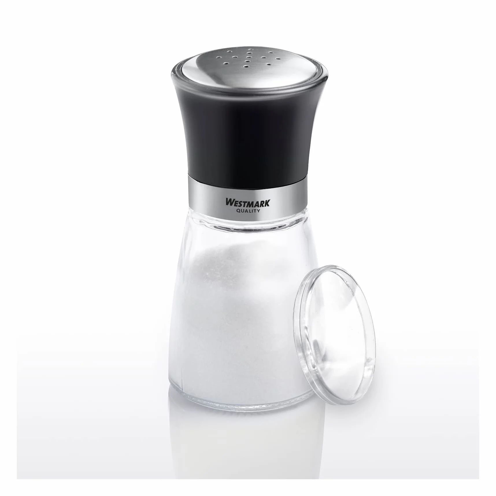 Westmark Pot à épices avec couvercle aromatique, perforation fine, 190 ml, verre/acier inoxydable/plastique, transparent/noir/argenté