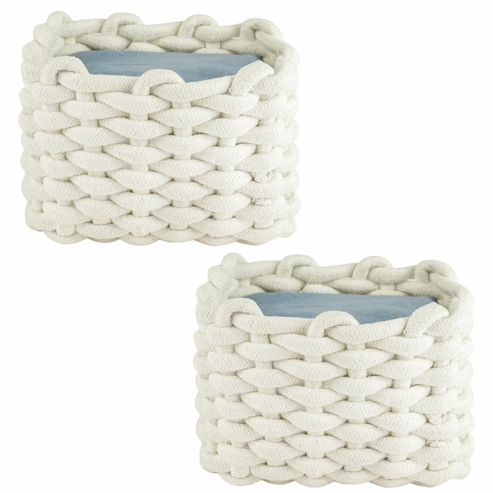 Panier Rangement en Corde de Coton Tressé, 2 Panier Salle de Bain Corbeille Enfant, Décor Maison (Blanc)