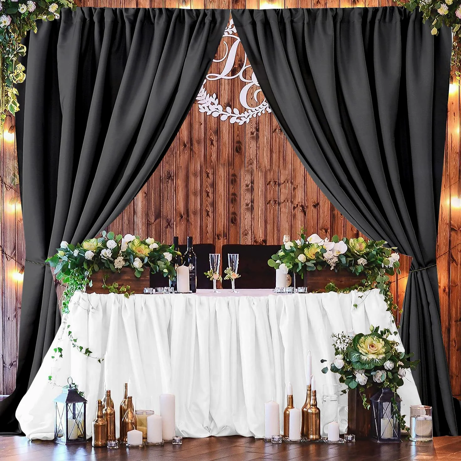 Joydeco Rideau de fond noir sans plis pour Halloween, mariage, fête d'anniversaire, fête à la maison, 1,5 x 2,4 m, 2 panneaux avec passe-tringle