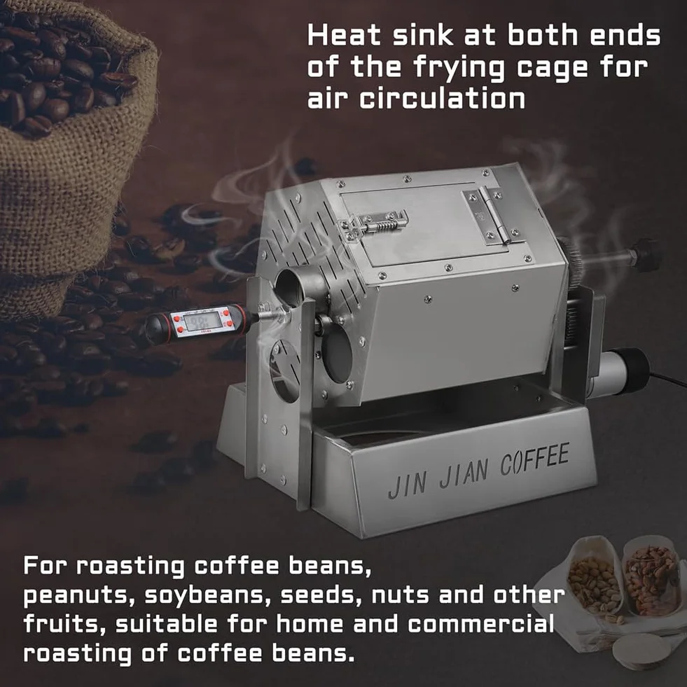 QUTBAG Torréfacteur Professionnel Grains Café 3,4 L Tambour Électrique avec Thermomètre