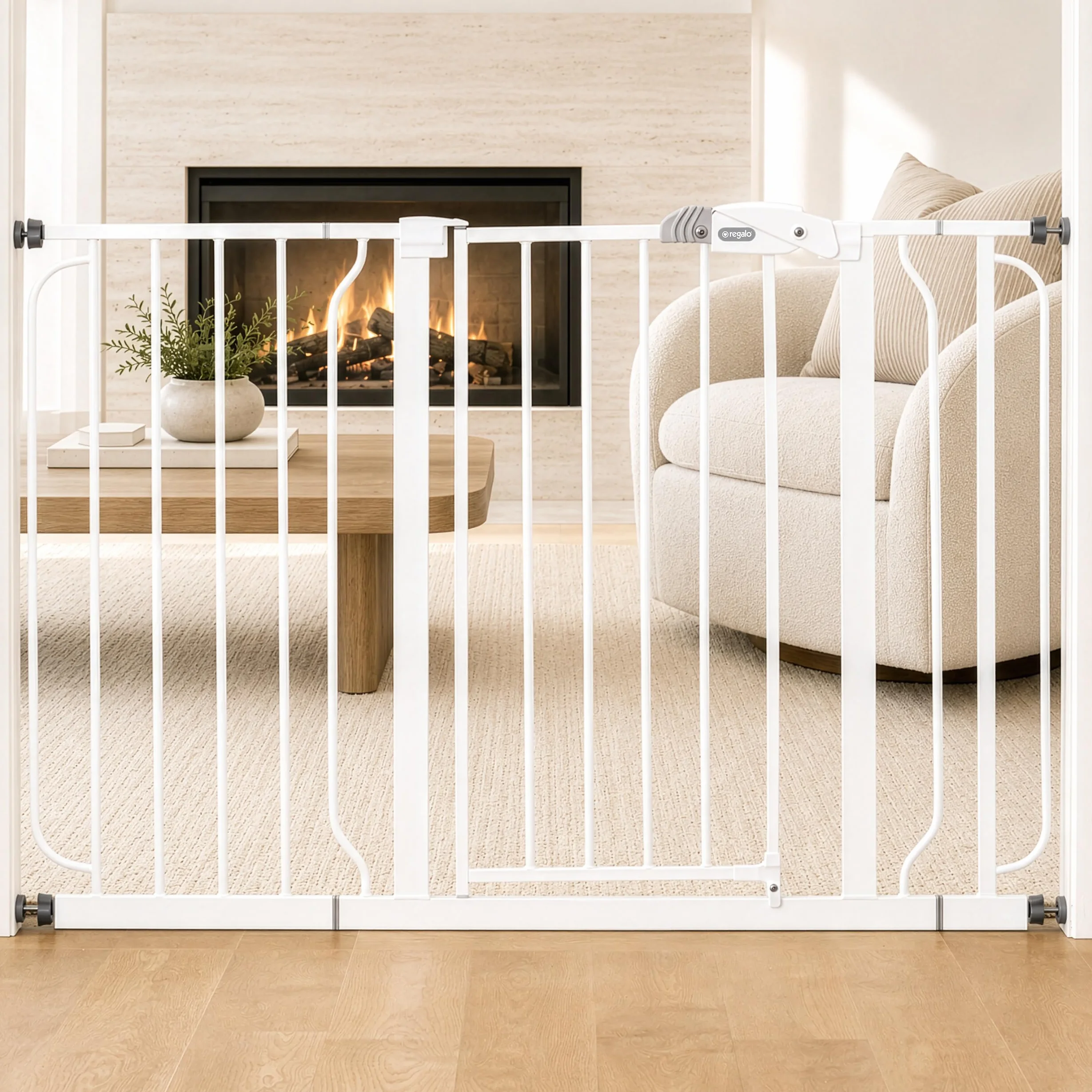 Regalo Safety Extra Wide Baby Gate for Doorways & Stairs, Fits 73.6-122cm, Pressure Mounted, White