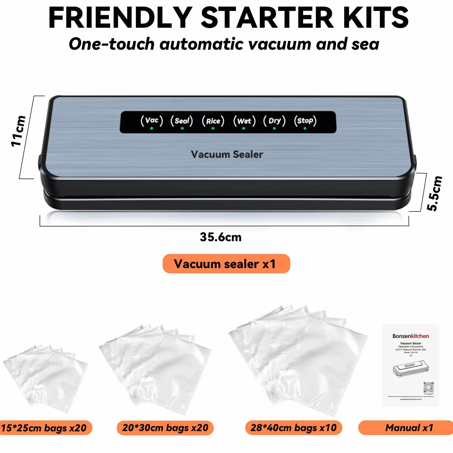 Machine Sous Vide Alimentaire 5 en 1, Appareil de Mise Sous Vide Compacte avec 50 Sacs, Scelleuse pour Aliments Secs et Humides