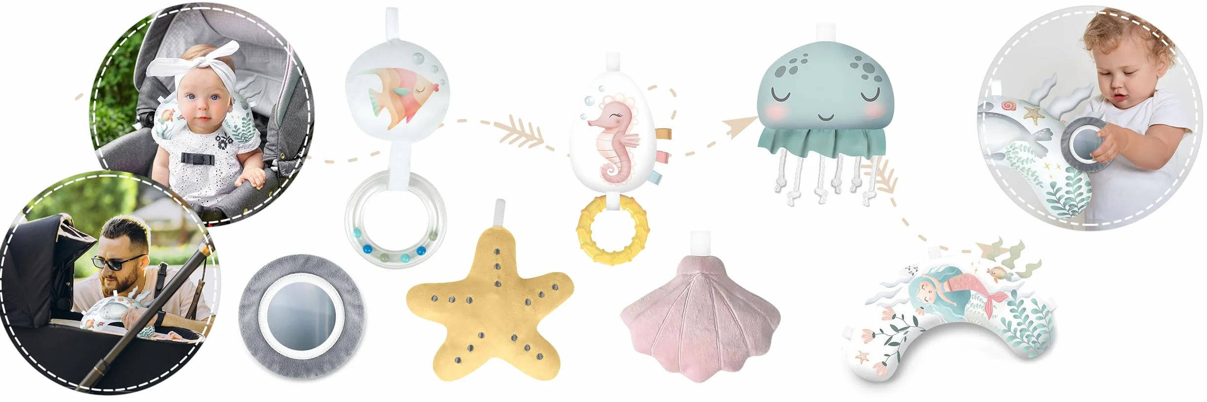 Nukido Tapis d'Éveil Bébé avec Arches Amovibles et 7 Jouets - Rose Océan