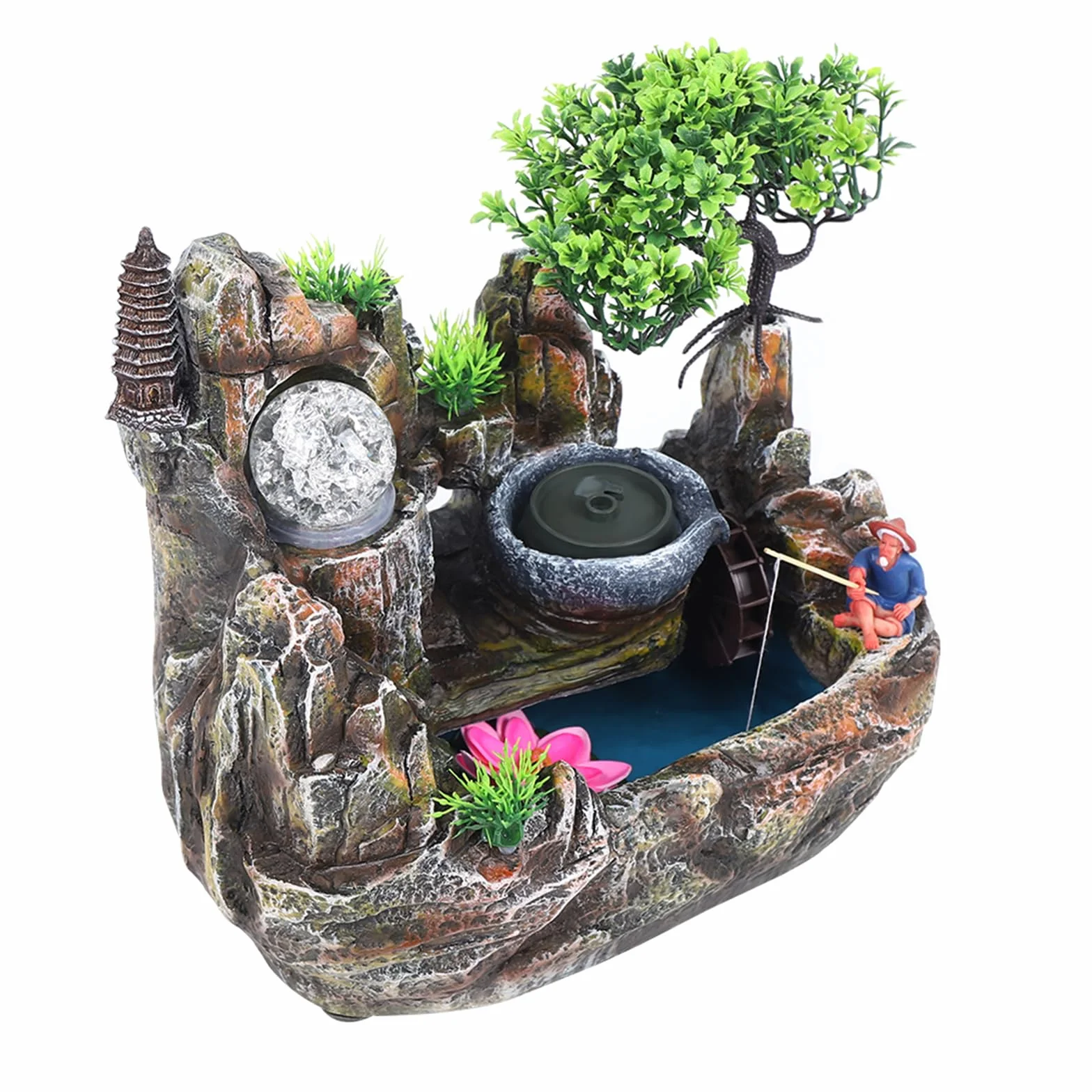 Fontaine intérieur LED avec plante verte brouillard cascade table