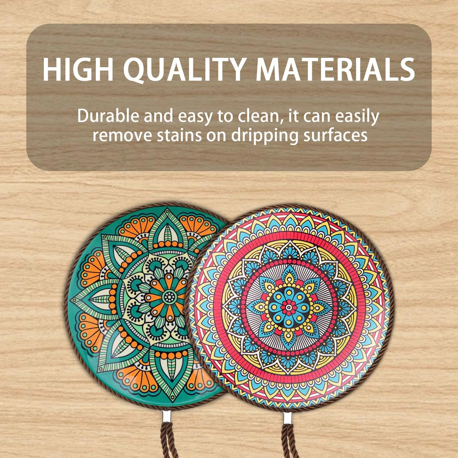 SPRHR 2 Pièces Rondes Dessous de Plat Céramique 20 cm Résistant Chaleur Base Liège Cordon pour Casseroles Chaudes Poêles Cocottes