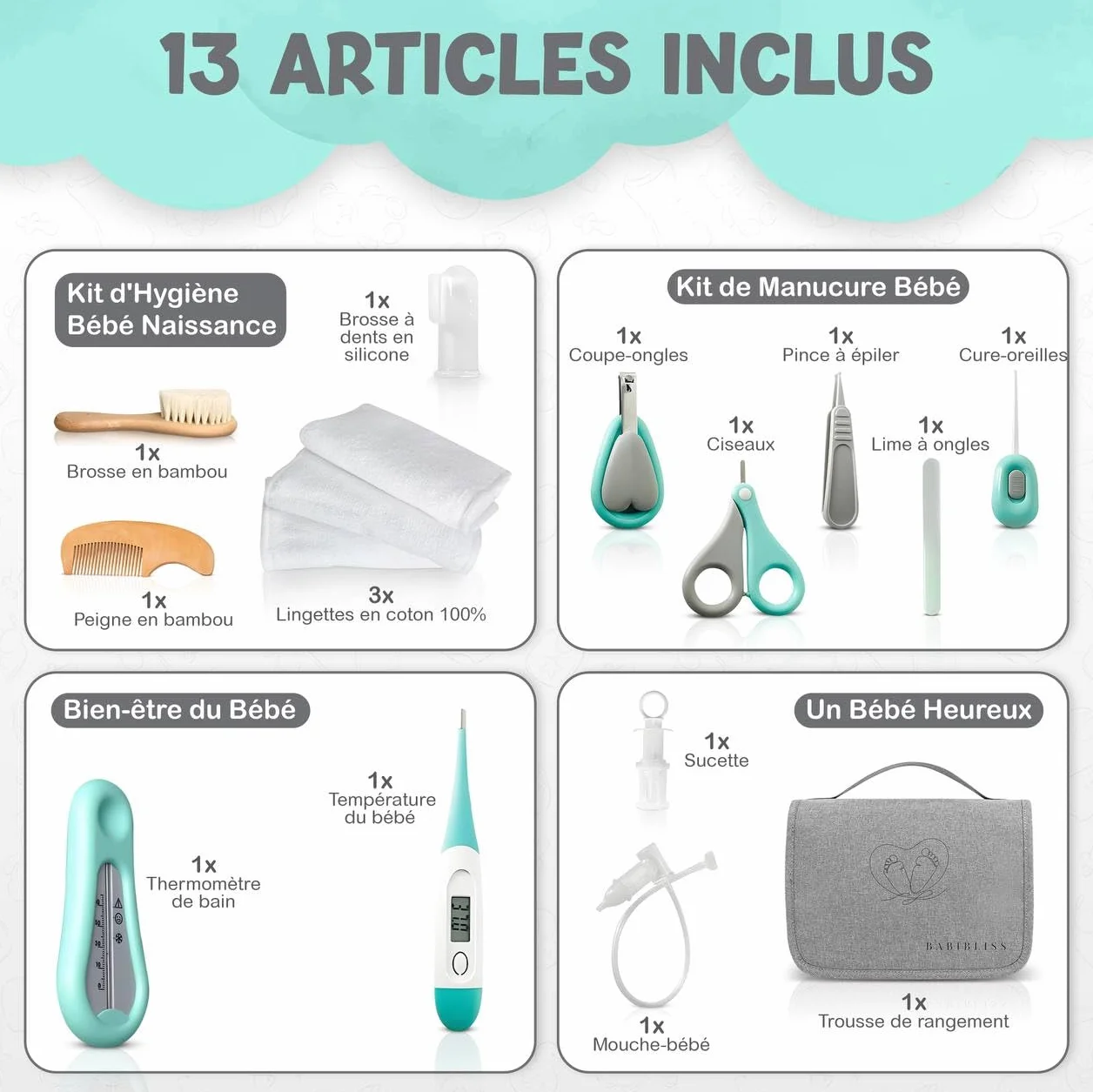 Kit Soin Bébé Naissance 13 Articles - Trousse de Soin Bébé Grand Format