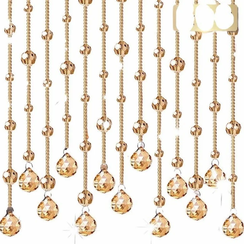 Rideau De Perles De Cristal Rideau de Ficelle Brillant en Perles de Verre Cristal for l'intérieur, for la décoration de Fond de Mariage de Luxe for la Maison(Champagne,0.5m Height 15 pc)