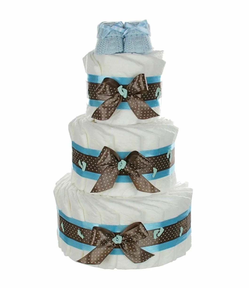Gâteau de couches XXL avec Baby Booties Bleu Cadeau Naissance Baptême