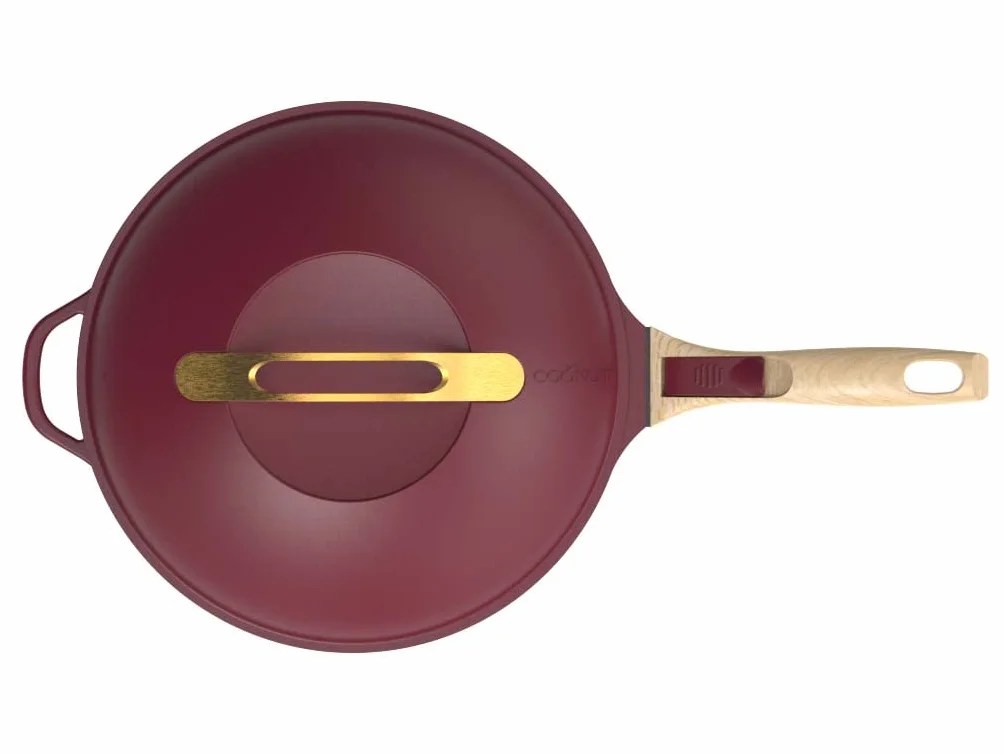COOKUT La Fabuleuse poêle 8 en 1 - ustensile multifonction avec poignées amovibles, panier vapeur, spatule en bois RUBIS