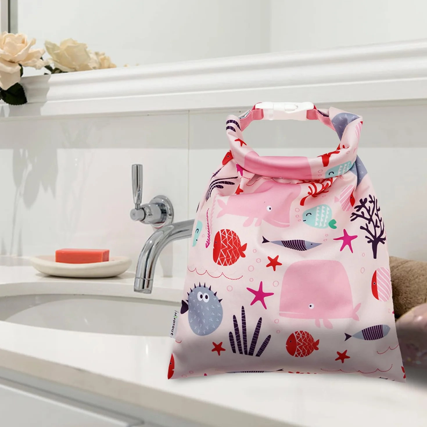 Sac Étanche Imperméable Lavable Réutilisable pour Vêtements Mouillés Couches Maillots de Bain (Rose)
