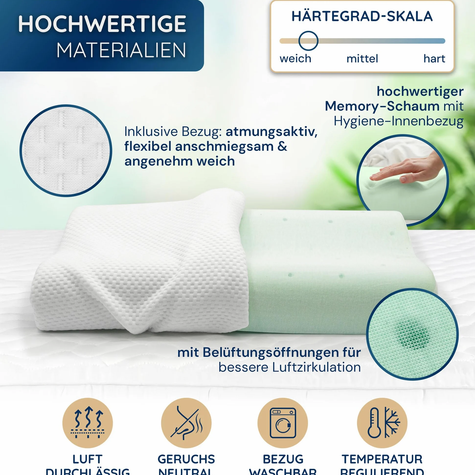Oreiller orthopédique « Panda » - Oreiller cervical ergonomique avec mousse à mémoire de forme respirante et trous d'aération - Pour les personnes dormant sur le dos, sur le côté et sur le