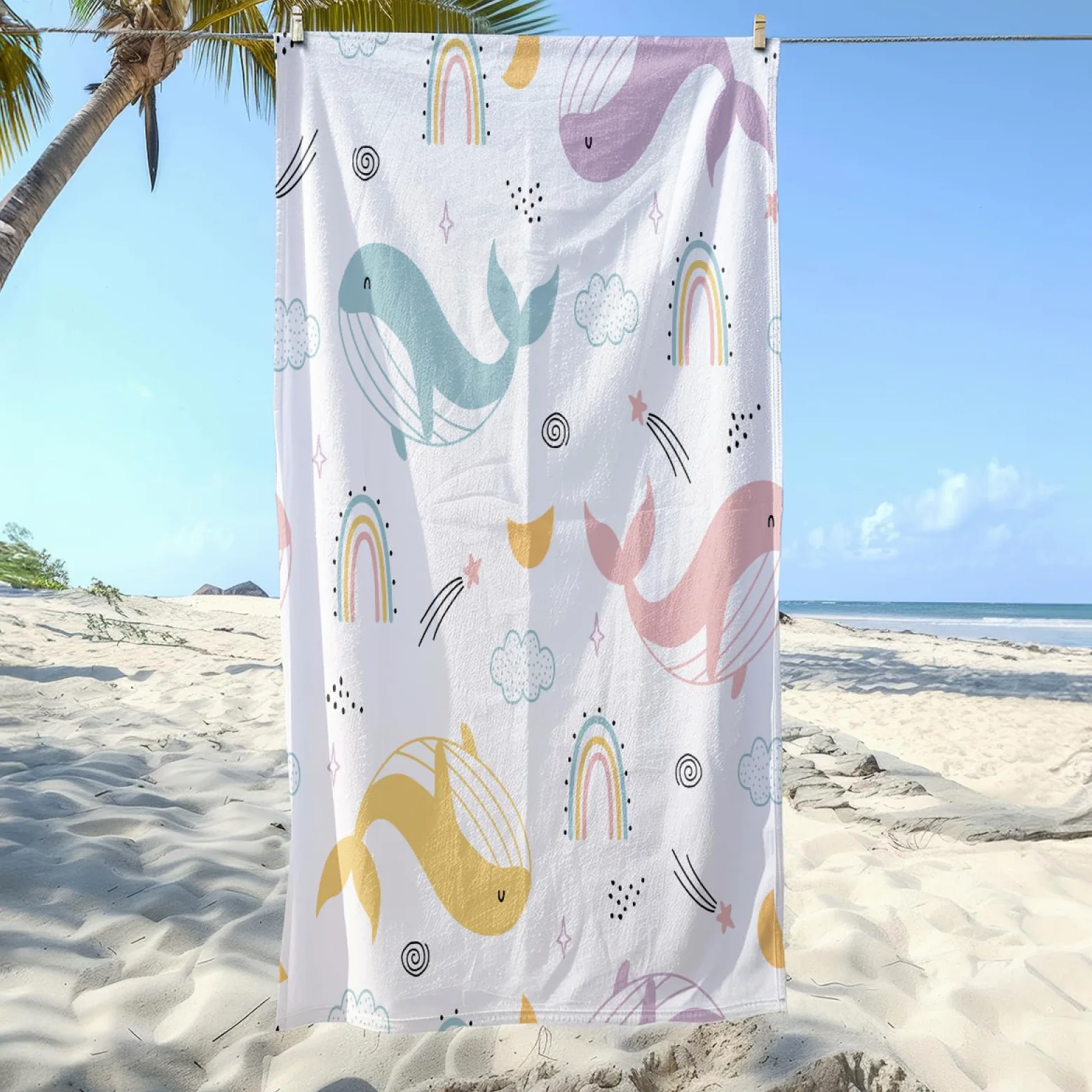 Serviette de Plage Baleine Rose Jaune Serviette de Bain Sport Piscine Toilette Microfibre Piscine Anti Sable Drap de Plage Bain xxl Ultraléger Portable Towel Absorbant Séchage Rapide 200x220cm