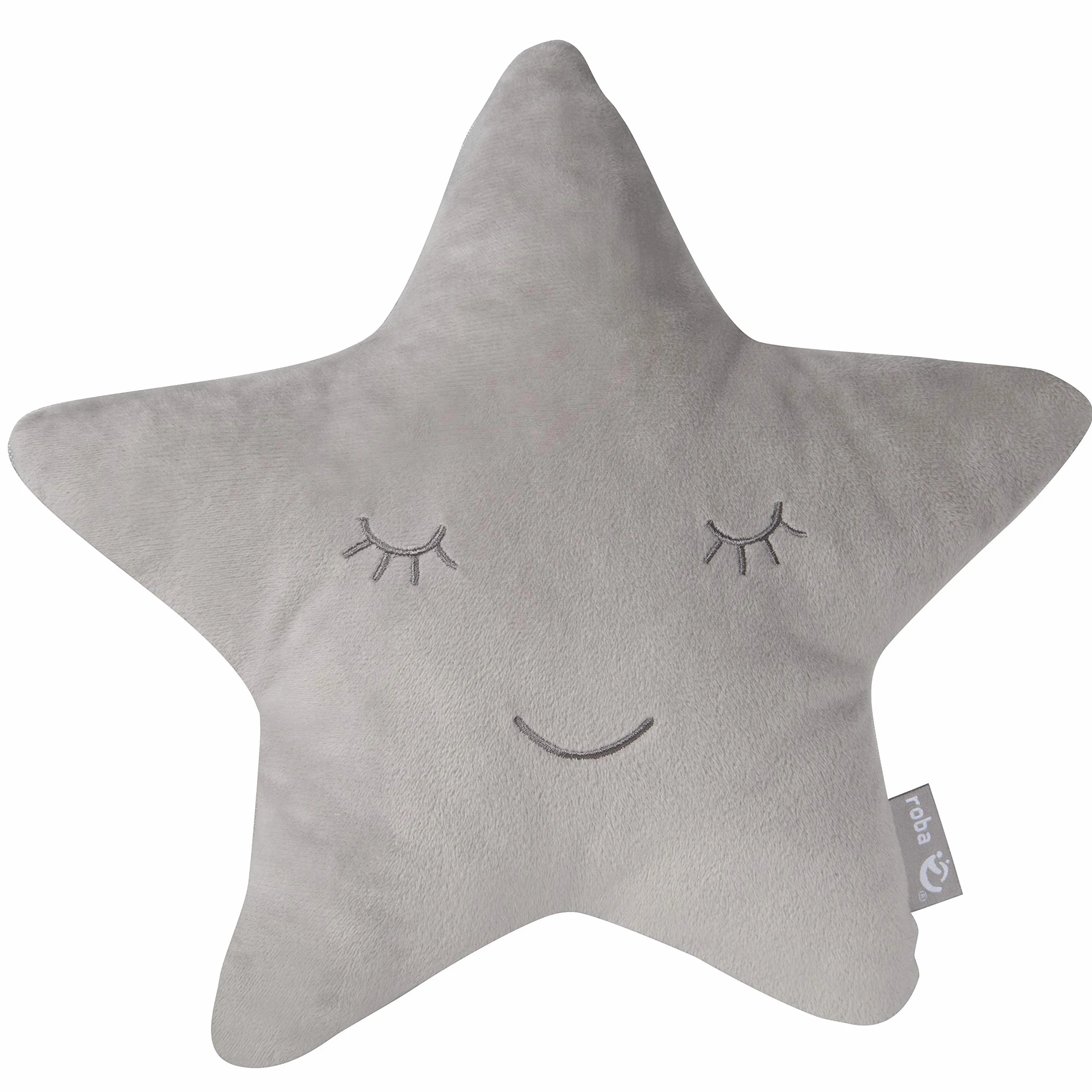 roba Coussin Décoratif Étoile 32 x 28 cm Oreiller Bébé Peluche Visage Souriant Brodé Gris Argenté