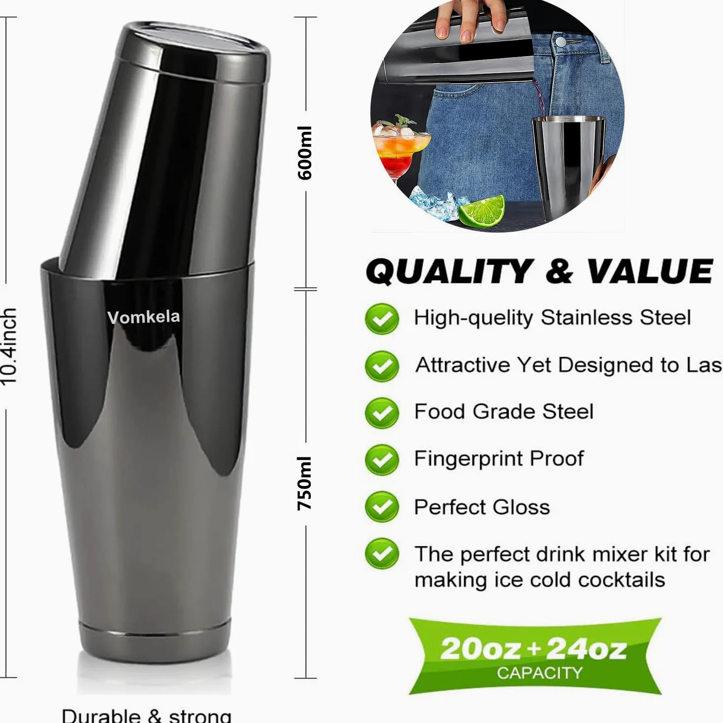 Shaker Cocktail,Cocktail Shaker Kit Mojito,25 Pièces Accessoire Bar,750 ml en Acier Inoxydable Kit Shaker à Cocktail Coffret Cocktail