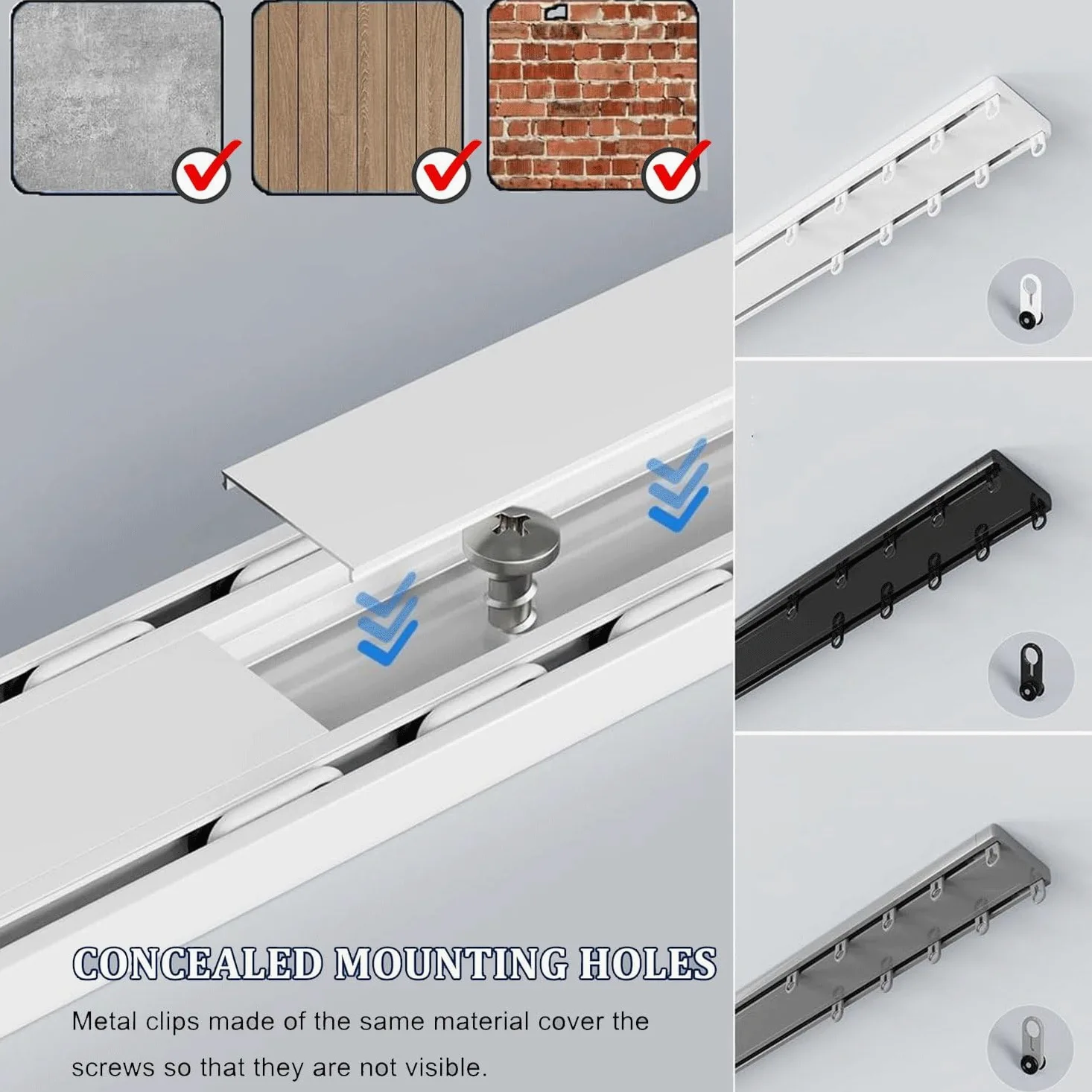 Rail de Rideau Double, Blanc Rail de Rideau de Plafond Silencieux, 1.5m/4.92ft Rail de Rideau Caché Robuste Personnalisable, Adapté au Kit de Rail de Plafond de Séparation de Salle de Bain