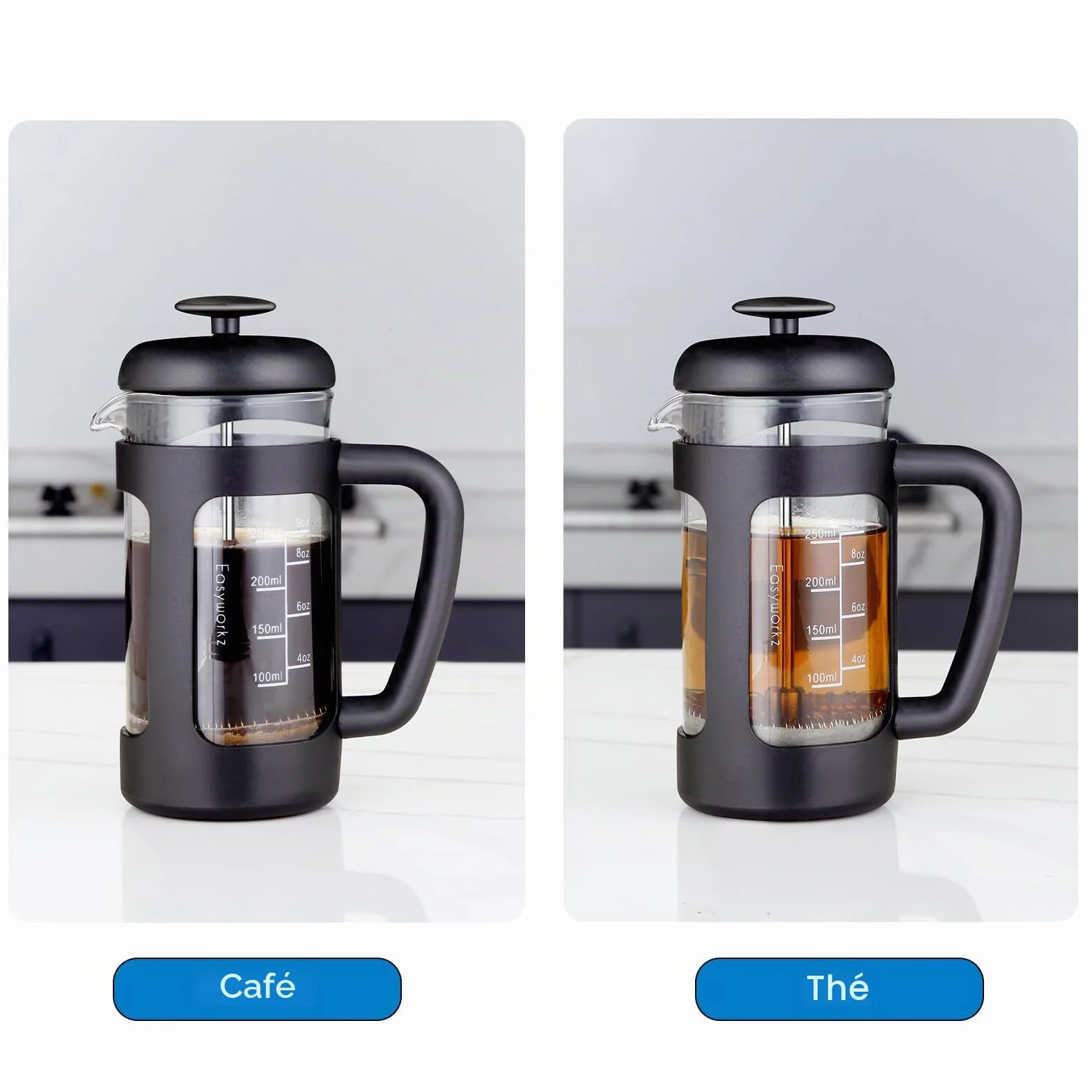 Easyworkz Cafetière à piston verre borosilicate 350ml Noir