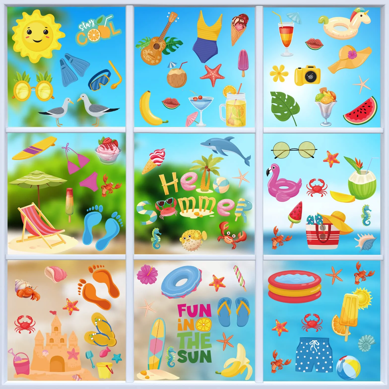 Hianjoo 104 Pièces Autocollants d'Été Hawaiian Décoration Plage Autocollants en Verre
