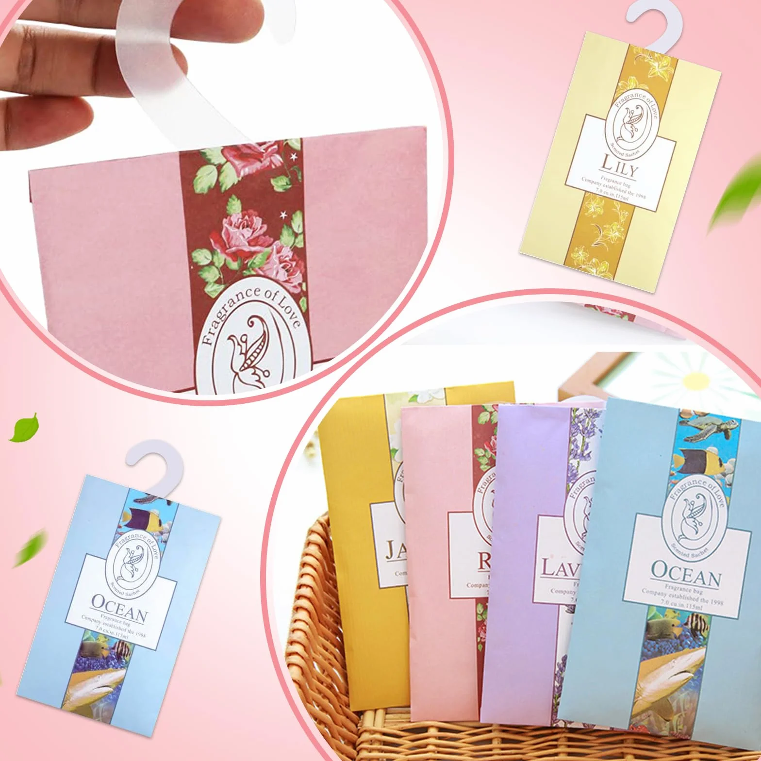 Sachet Parfumé Armoire Parfum Garde Robe avec Crochet Répulsif Mites 12 sachets 6 parfums